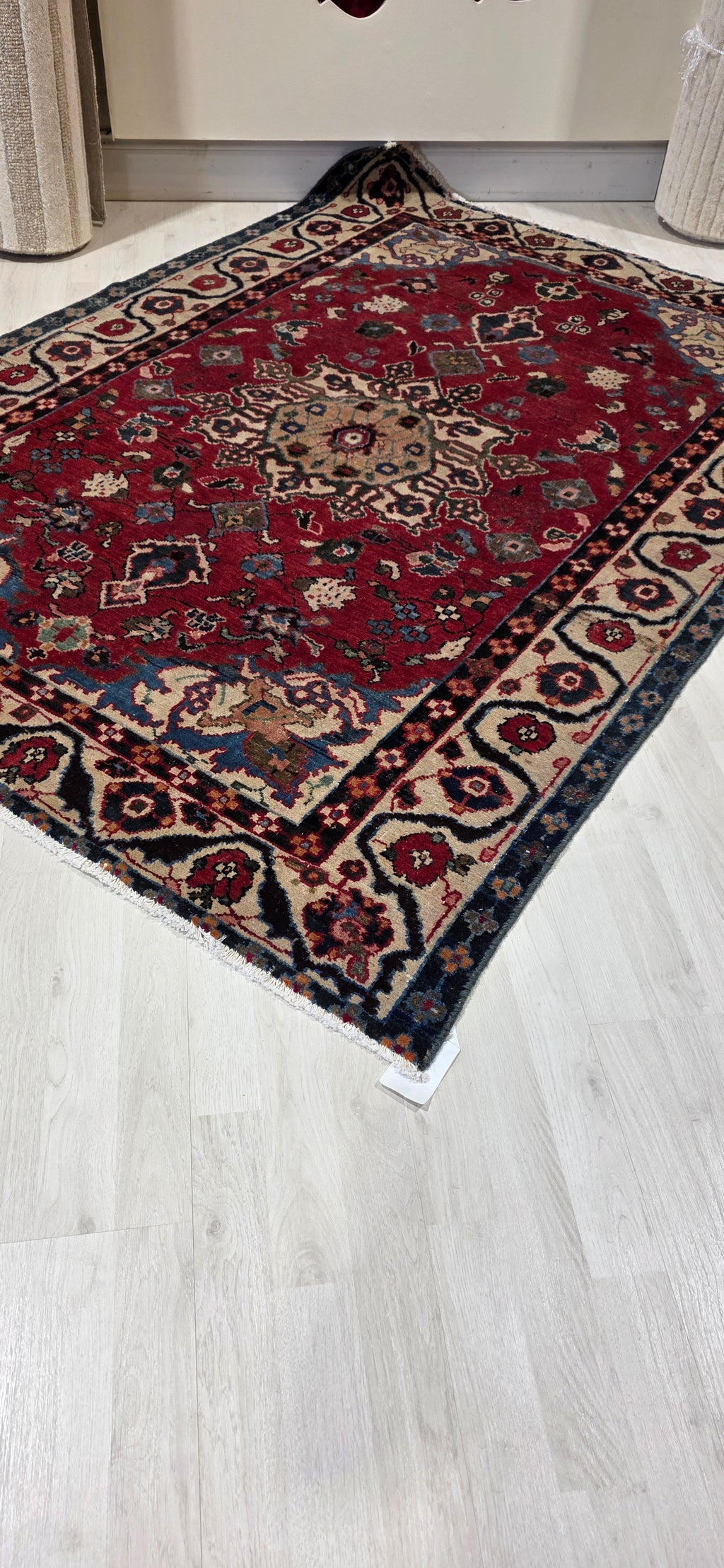 4'6" x 6'4" Antique Persian Hand-Knotted Wool Rug - Burgundy - One of a Kind