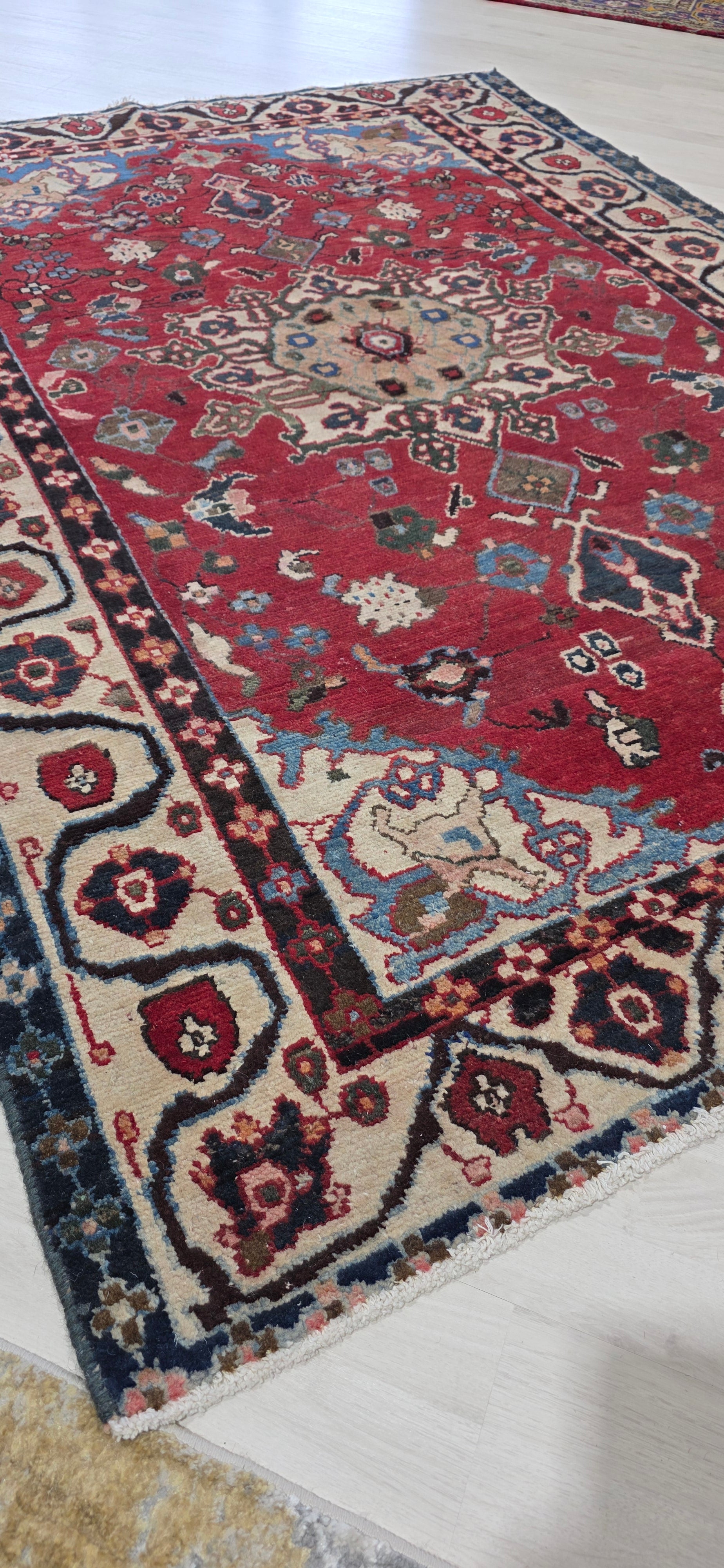 4'6" x 6'4" Antique Persian Hand-Knotted Wool Rug - Burgundy - One of a Kind