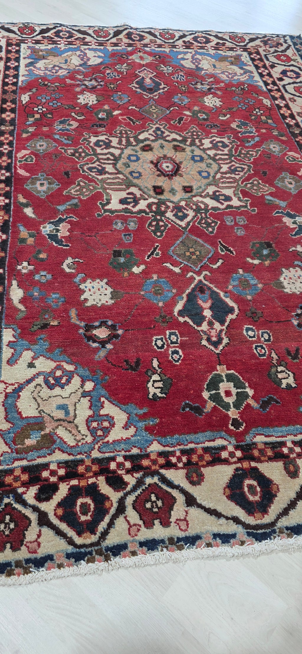 4'6" x 6'4" Antique Persian Hand-Knotted Wool Rug - Burgundy - One of a Kind