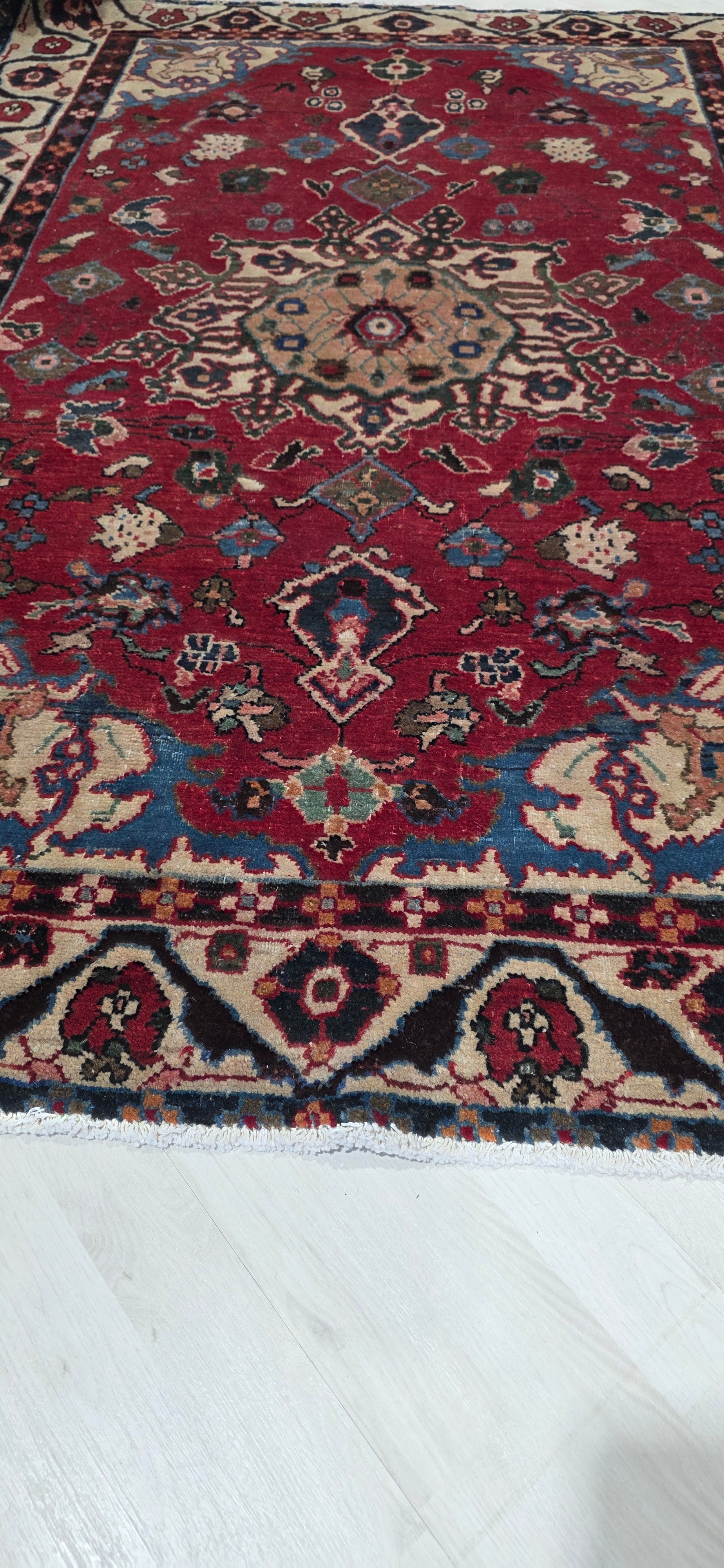 4'6" x 6'4" Antique Persian Hand-Knotted Wool Rug - Burgundy - One of a Kind