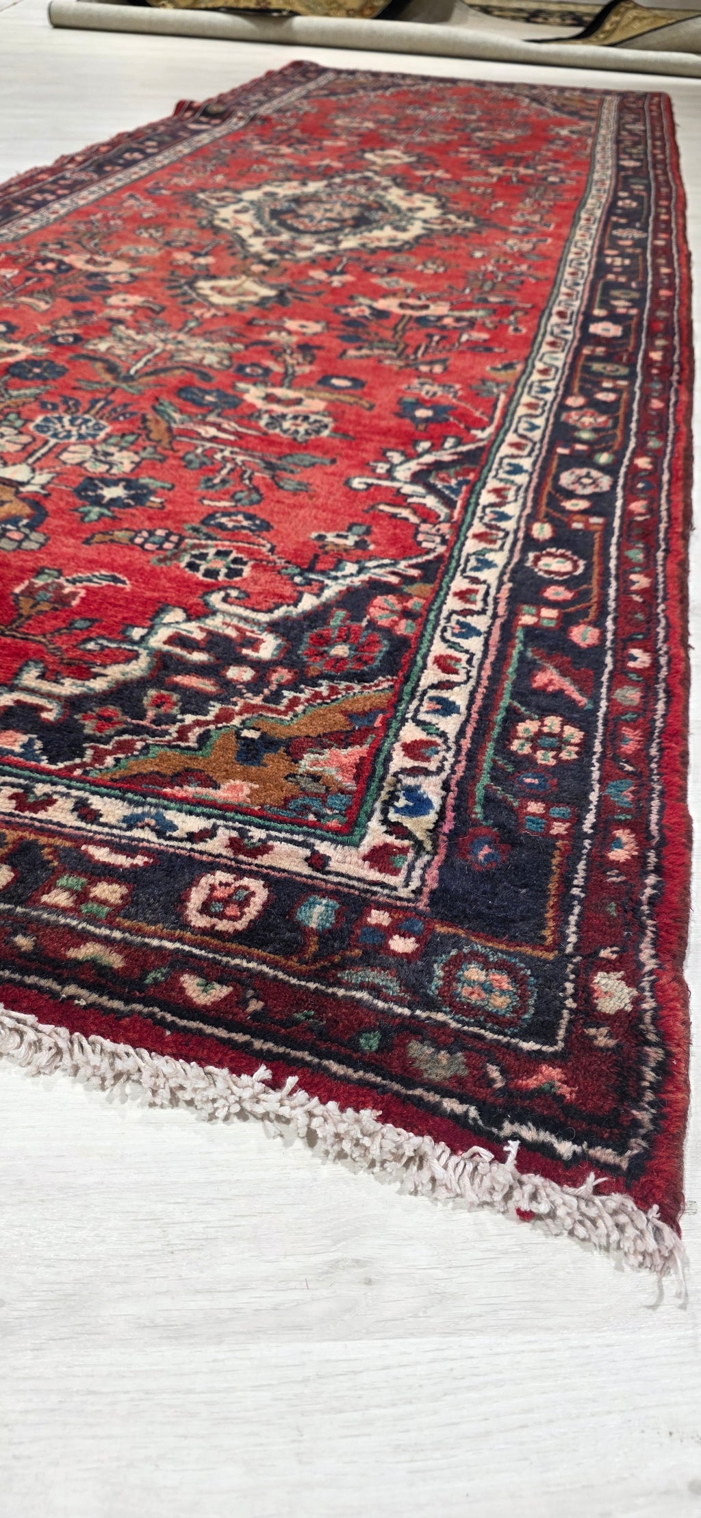 Vintage Persian Runner Rug 3'8" x 10'6" - Hand Knotted - Rich Red - 15-20 Years Old