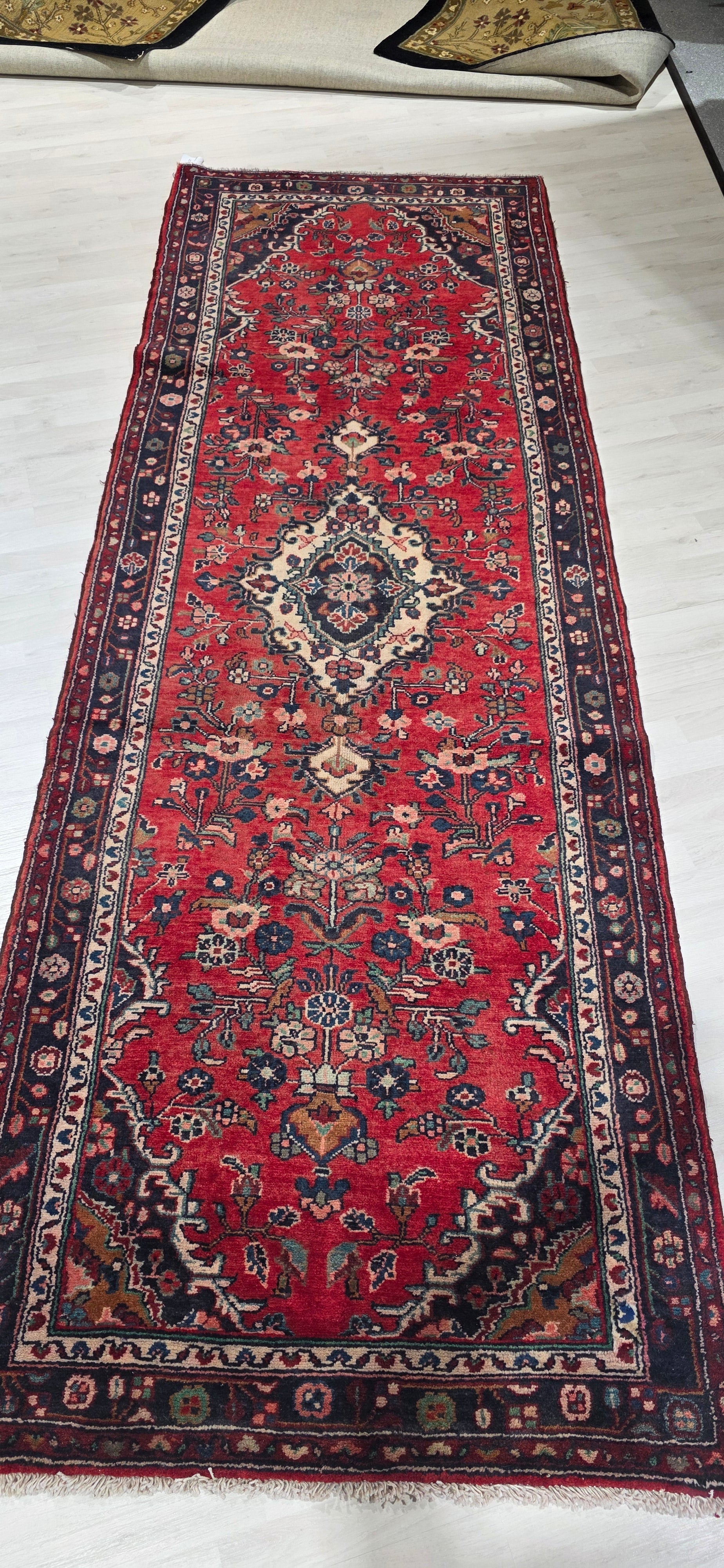 Vintage Persian Runner Rug 3'8" x 10'6" - Hand Knotted - Rich Red - 15-20 Years Old