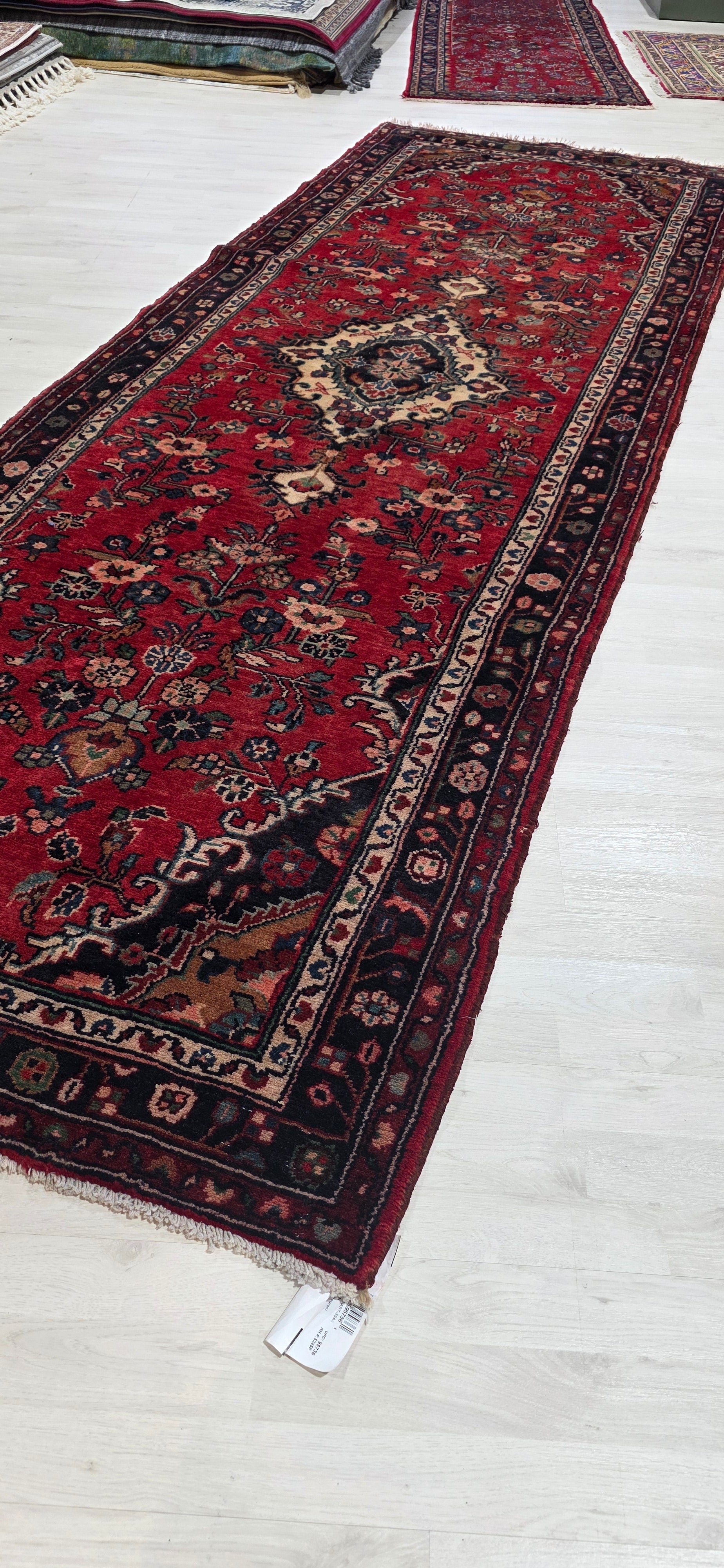 Vintage Persian Runner Rug 3'8" x 10'6" - Hand Knotted - Rich Red - 15-20 Years Old