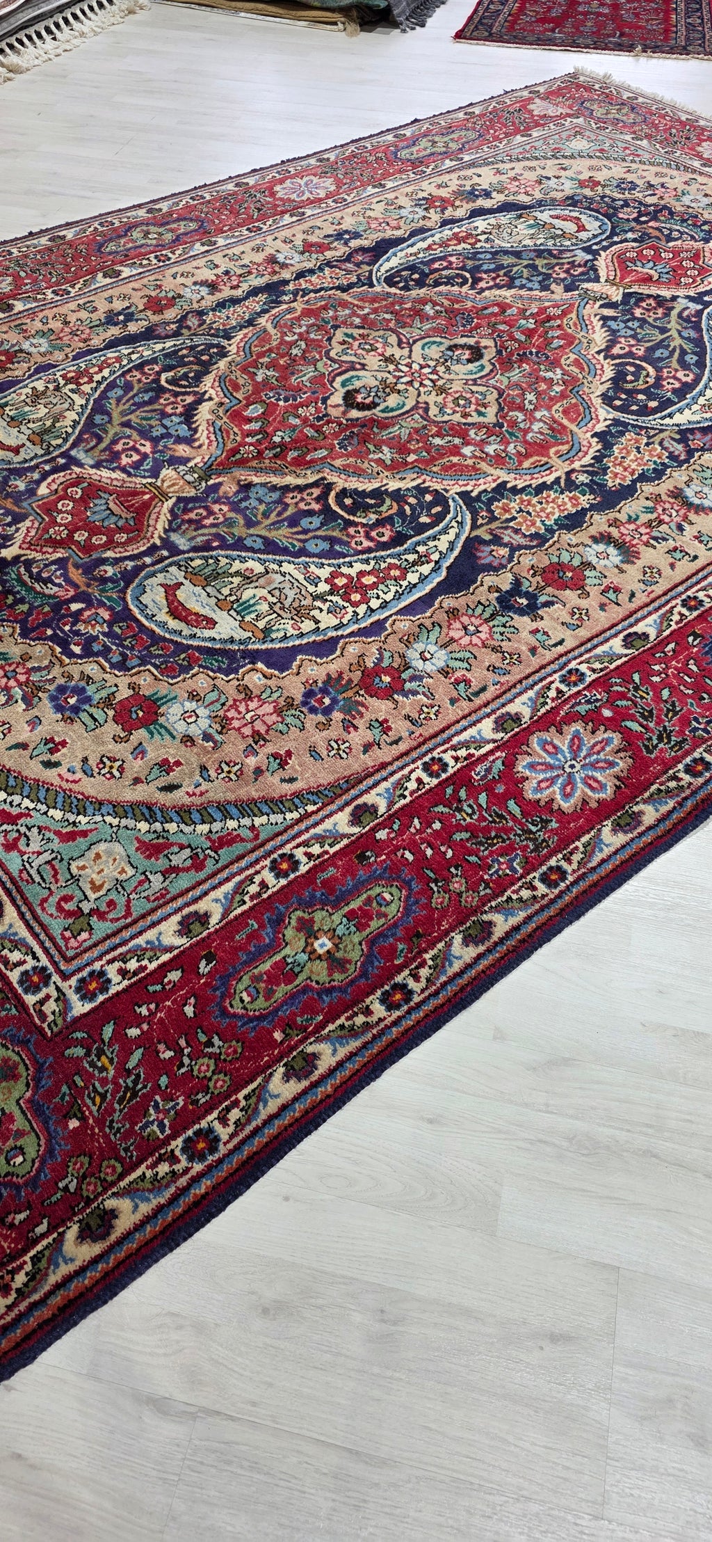 6'6" x 9'6" Antique Persian Hand-Knotted Wool Rug - Red Navy