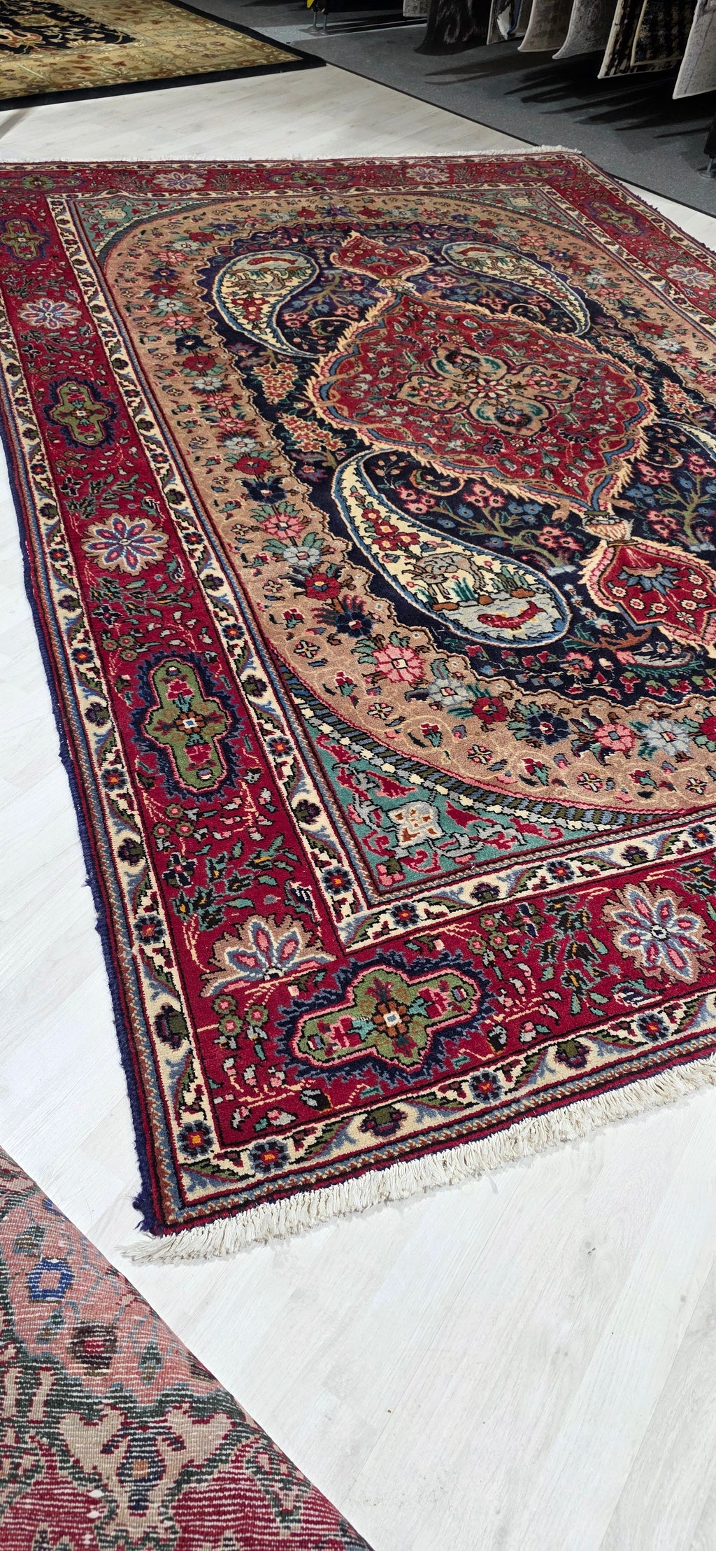 6'6" x 9'6" Antique Persian Hand-Knotted Wool Rug - Red Navy