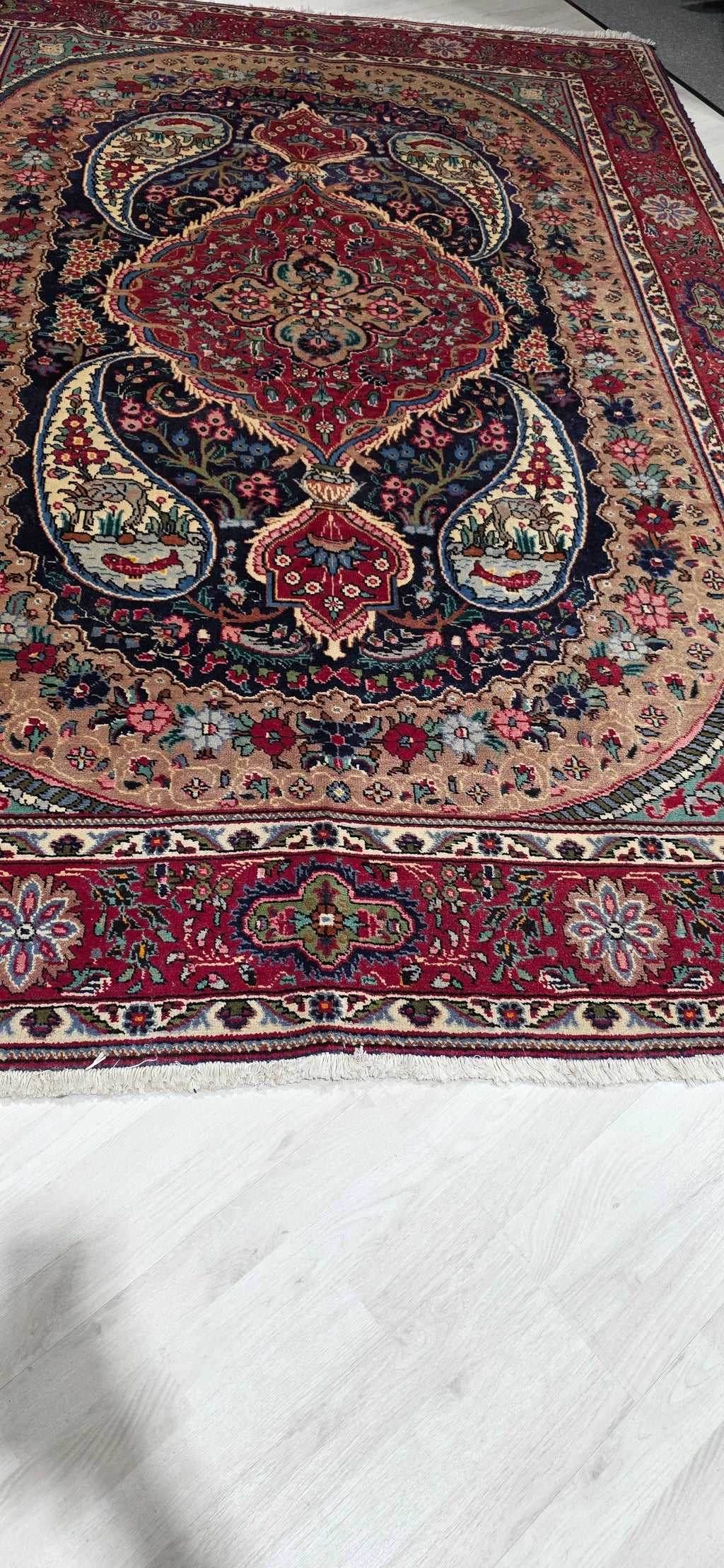 6'6" x 9'6" Antique Persian Hand-Knotted Wool Rug - Red Navy