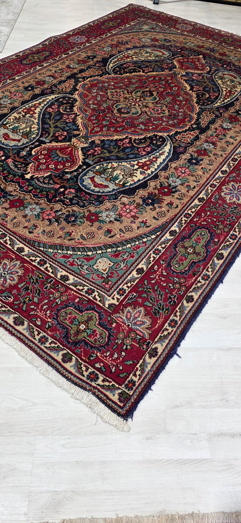 6'6" x 9'6" Antique Persian Hand-Knotted Wool Rug - Red Navy