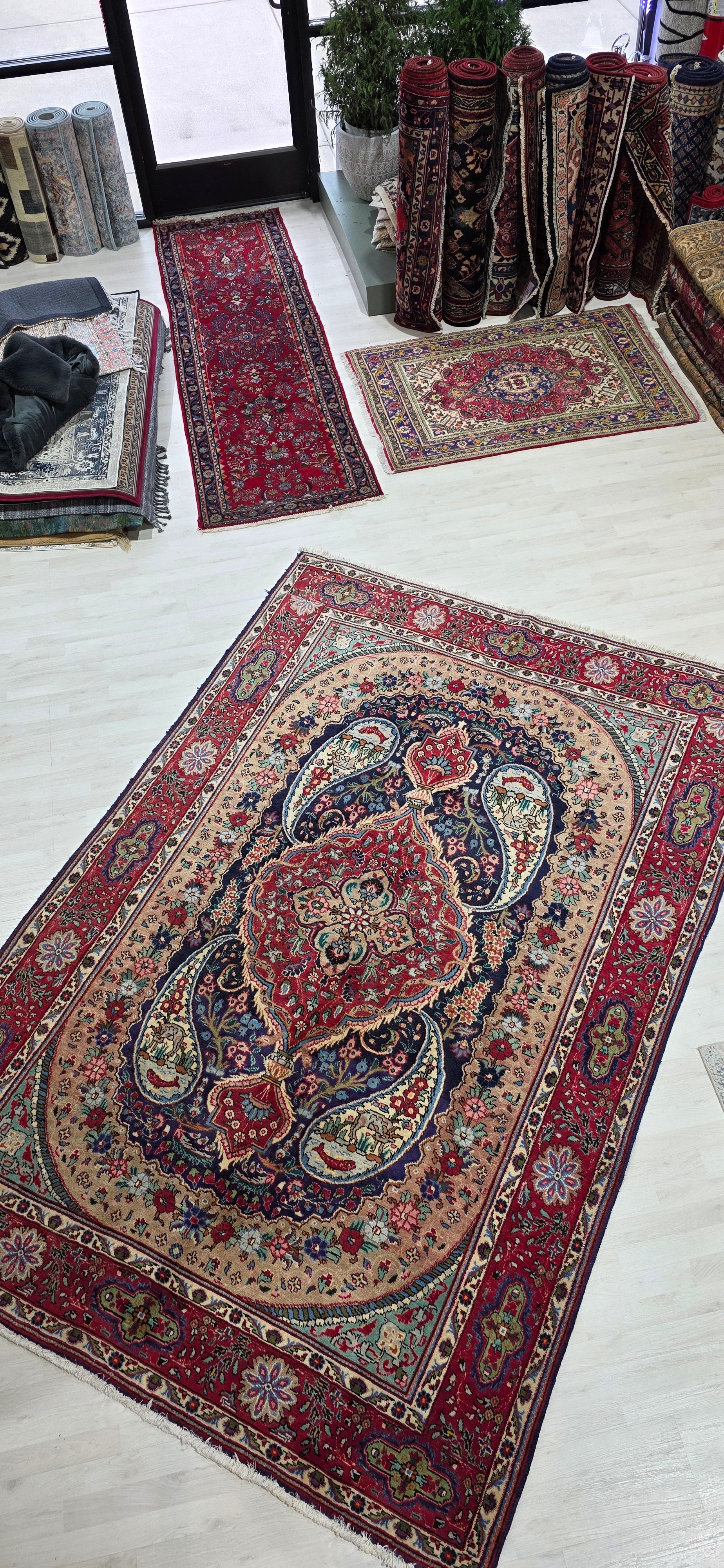 6'6" x 9'6" Antique Persian Hand-Knotted Wool Rug - Red Navy