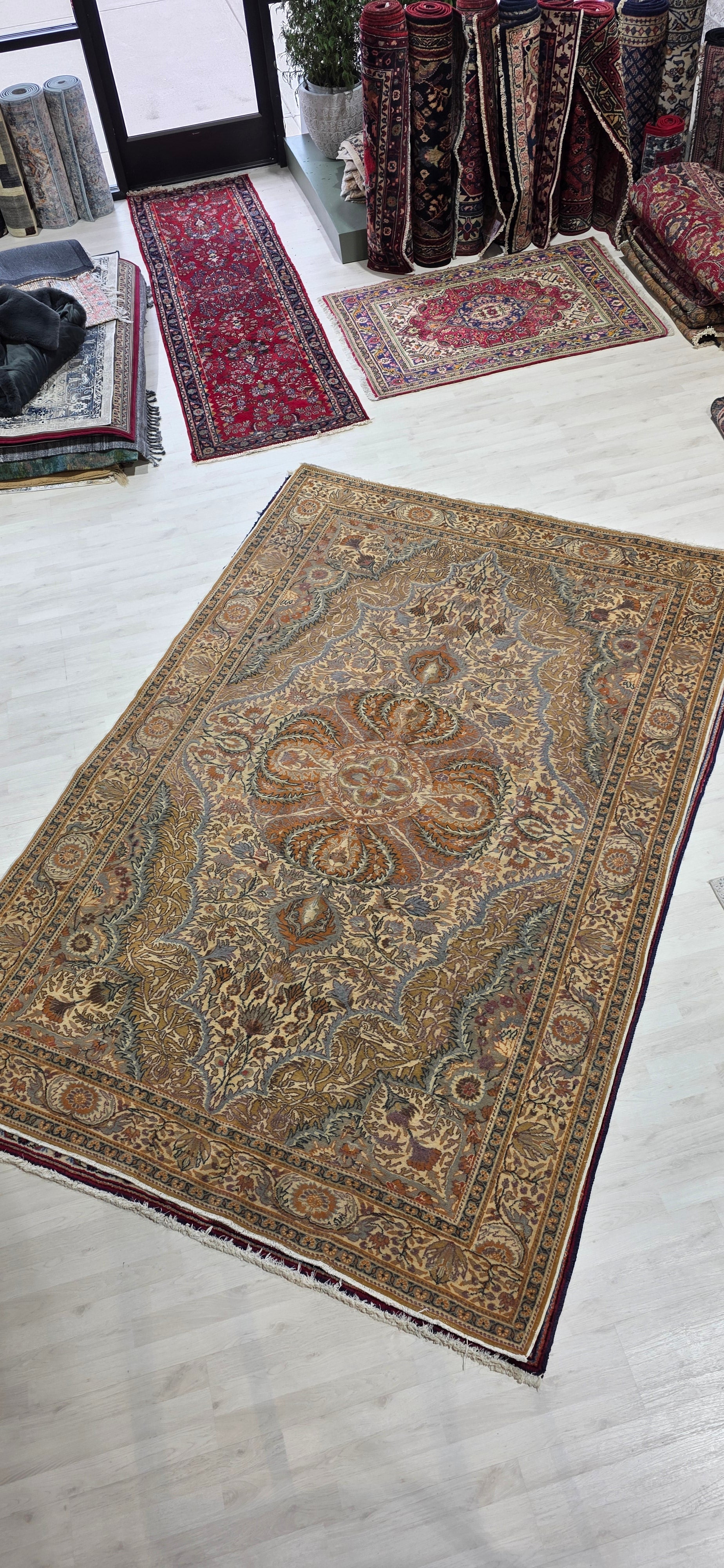 6'5" x 9'6" Antique Persian Hand-Knotted Wool Rug - Rust Multi-Color