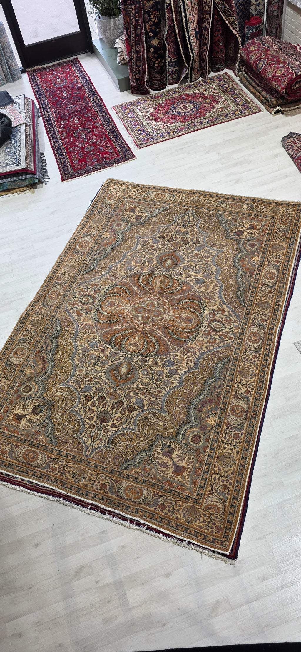 6'5" x 9'6" Antique Persian Hand-Knotted Wool Rug - Rust Multi-Color