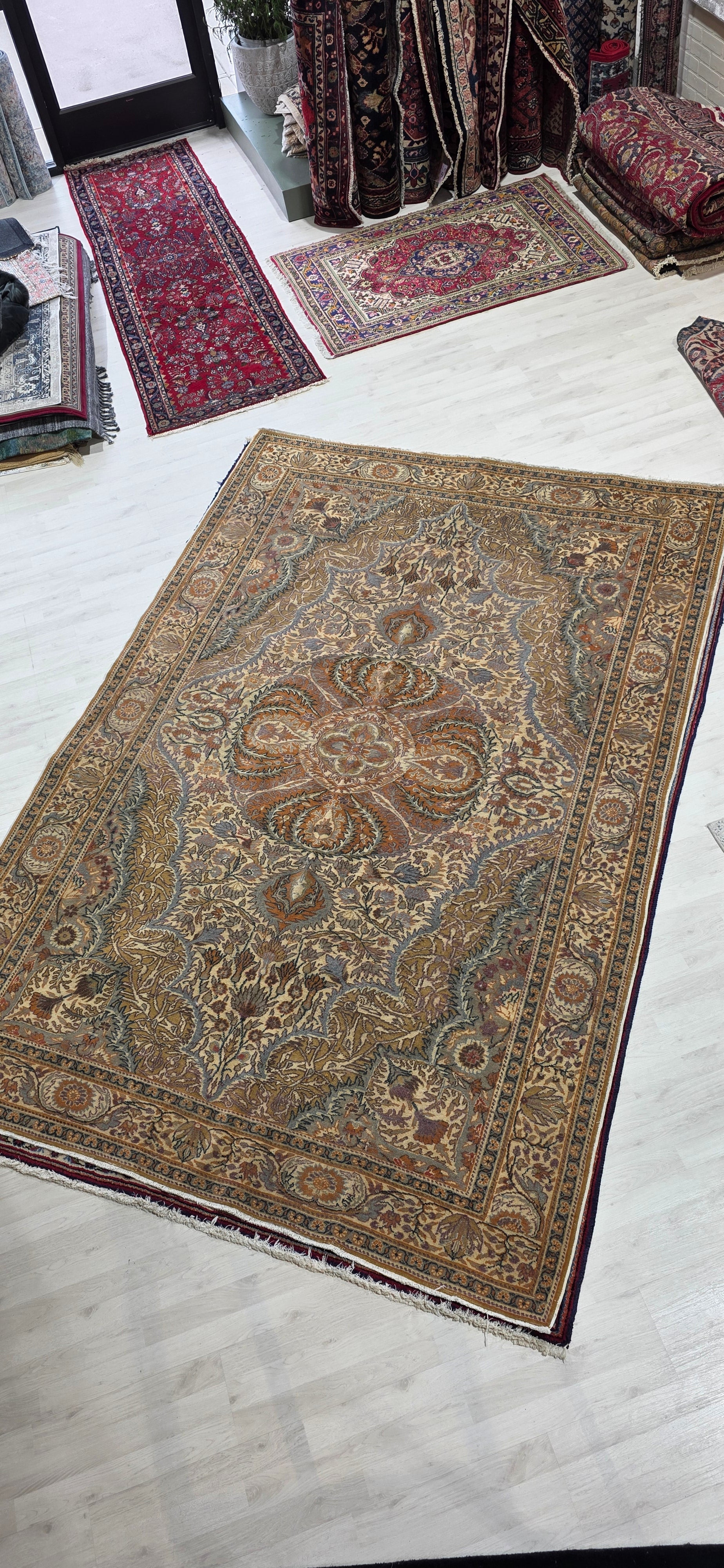 6'5" x 9'6" Antique Persian Hand-Knotted Wool Rug - Rust Multi-Color