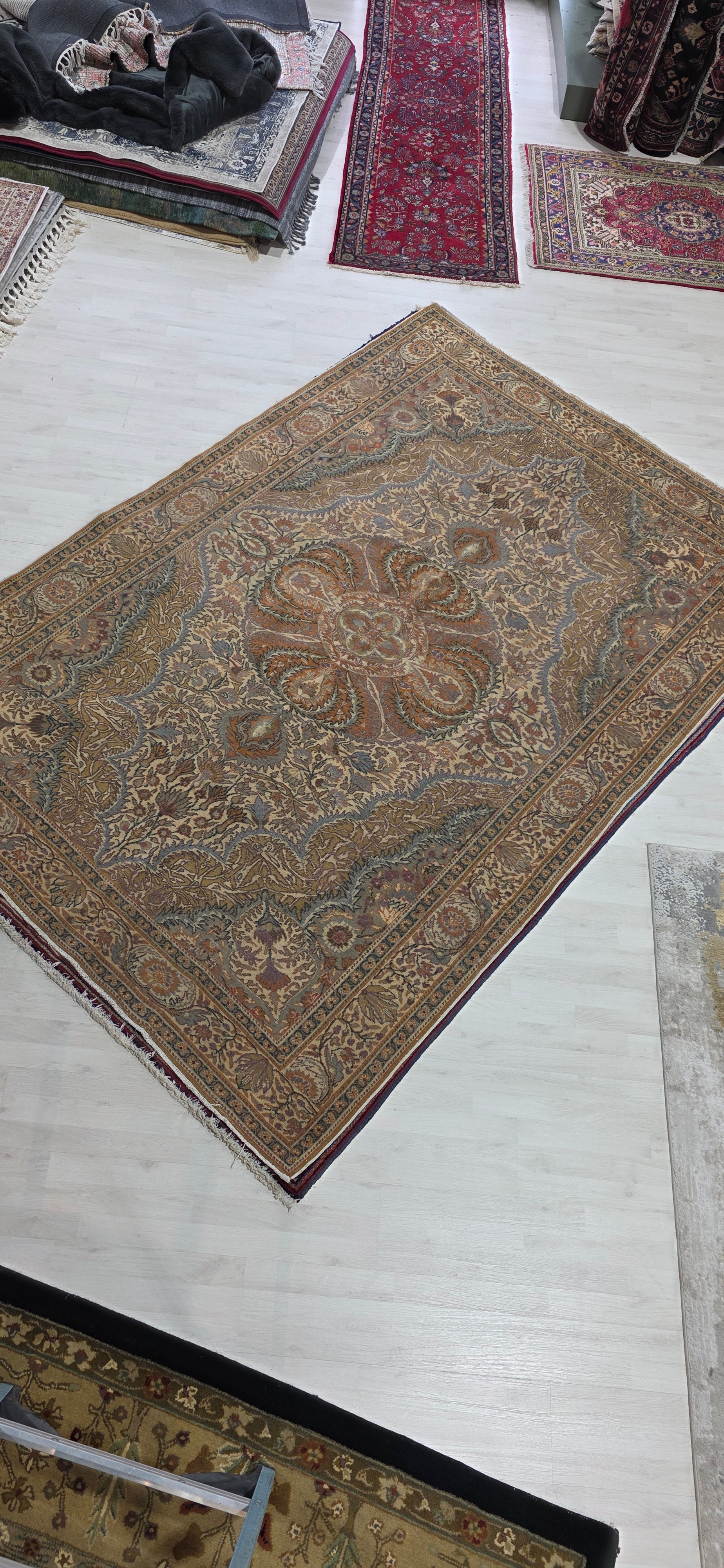 6'5" x 9'6" Antique Persian Hand-Knotted Wool Rug - Rust Multi-Color