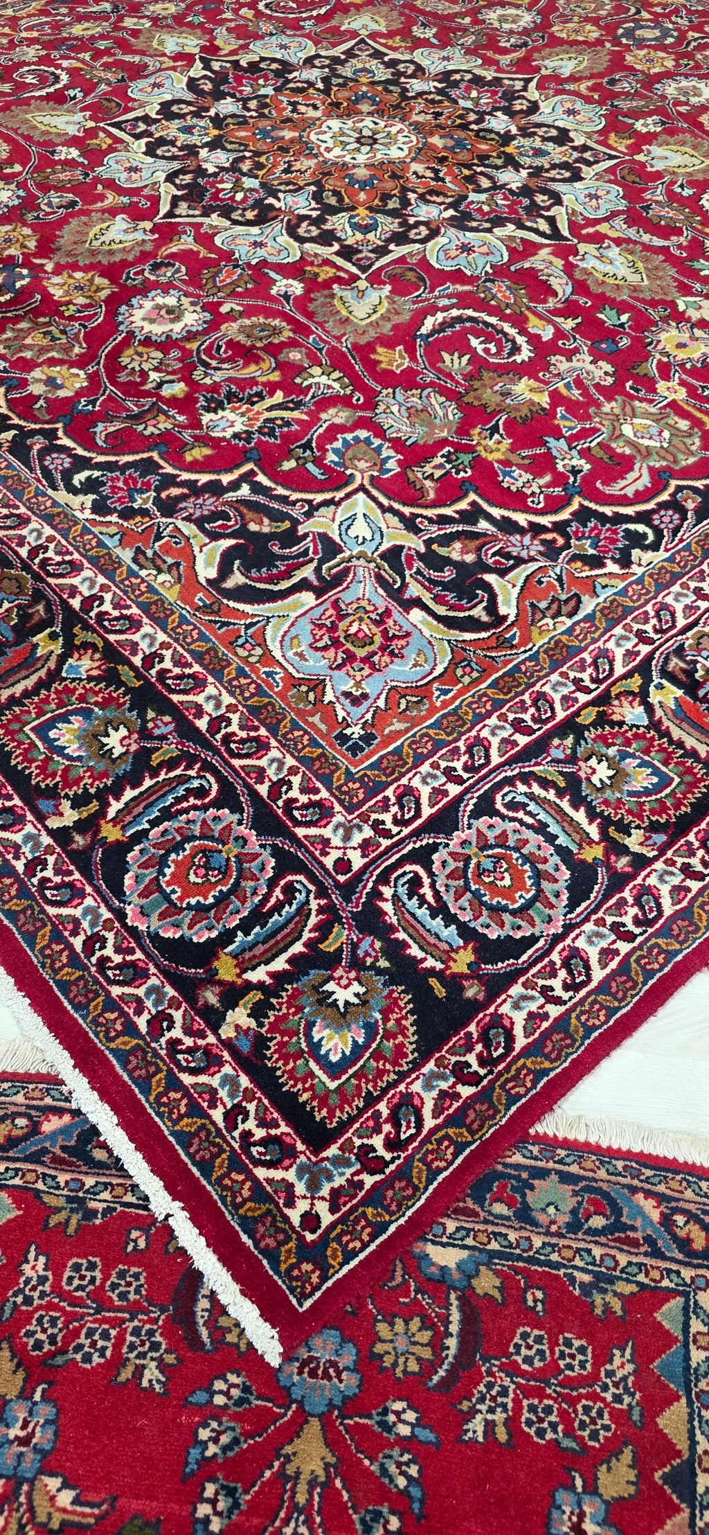 9'7" x 9'7" Square Antique Persian Hand-Knotted Wool Rug - Red