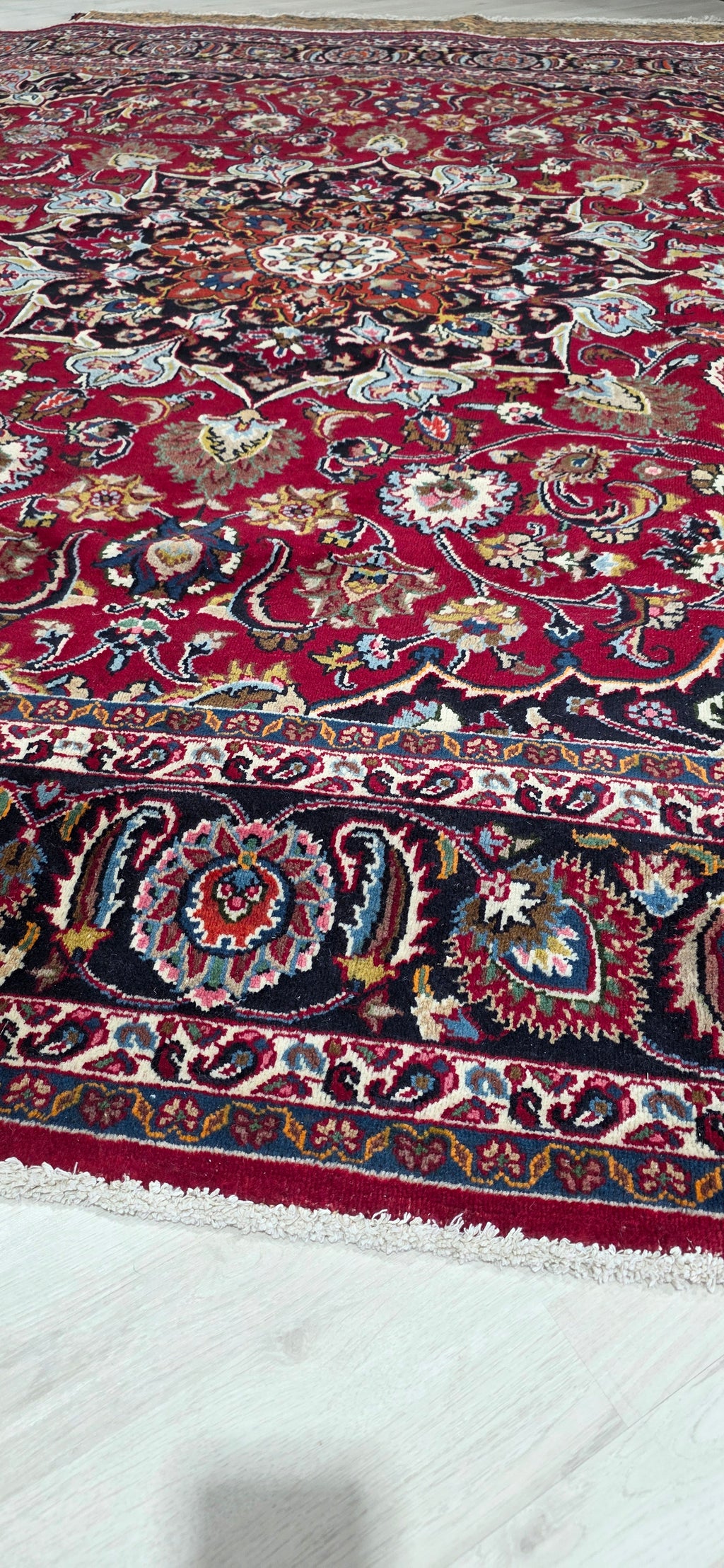 9'7" x 9'7" Square Antique Persian Hand-Knotted Wool Rug - Red