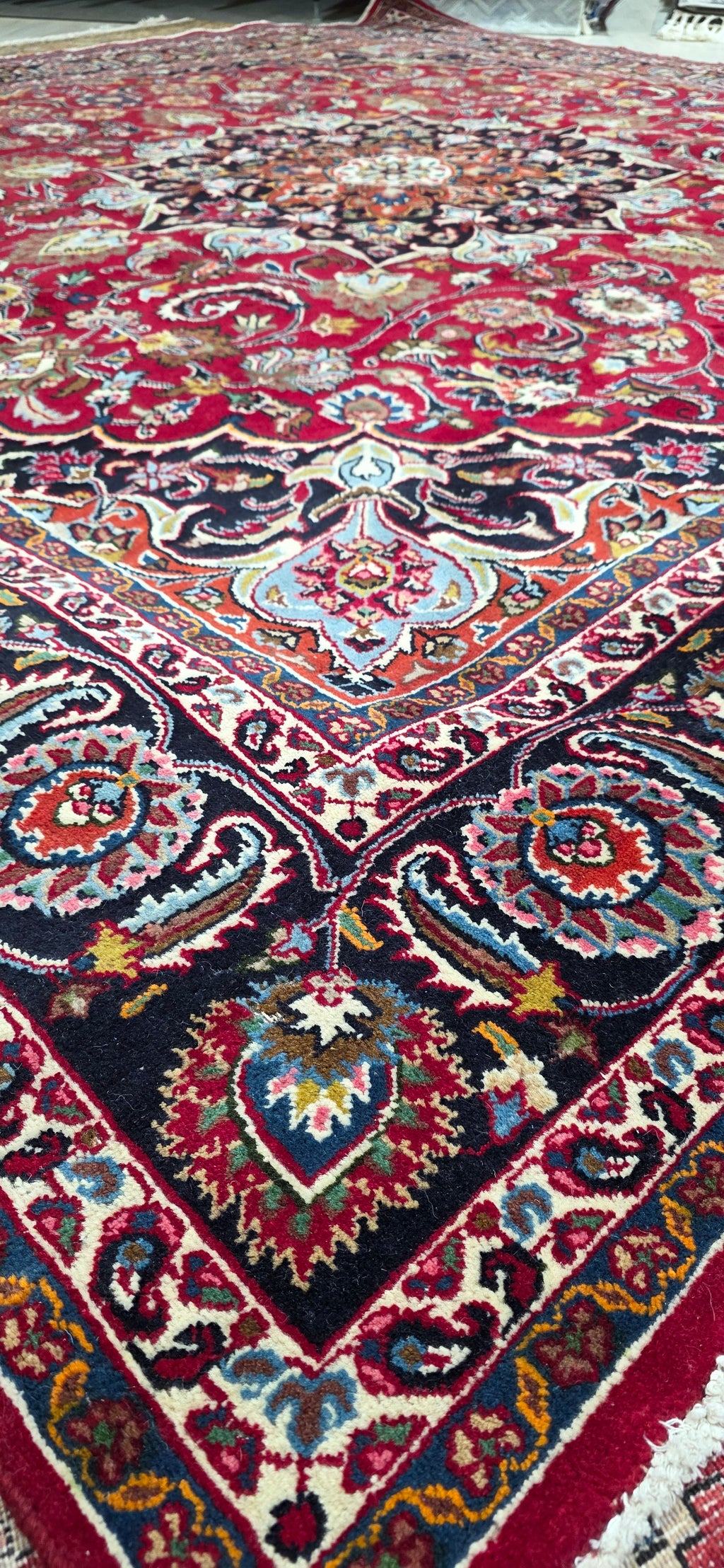 9'7" x 9'7" Square Antique Persian Hand-Knotted Wool Rug - Red