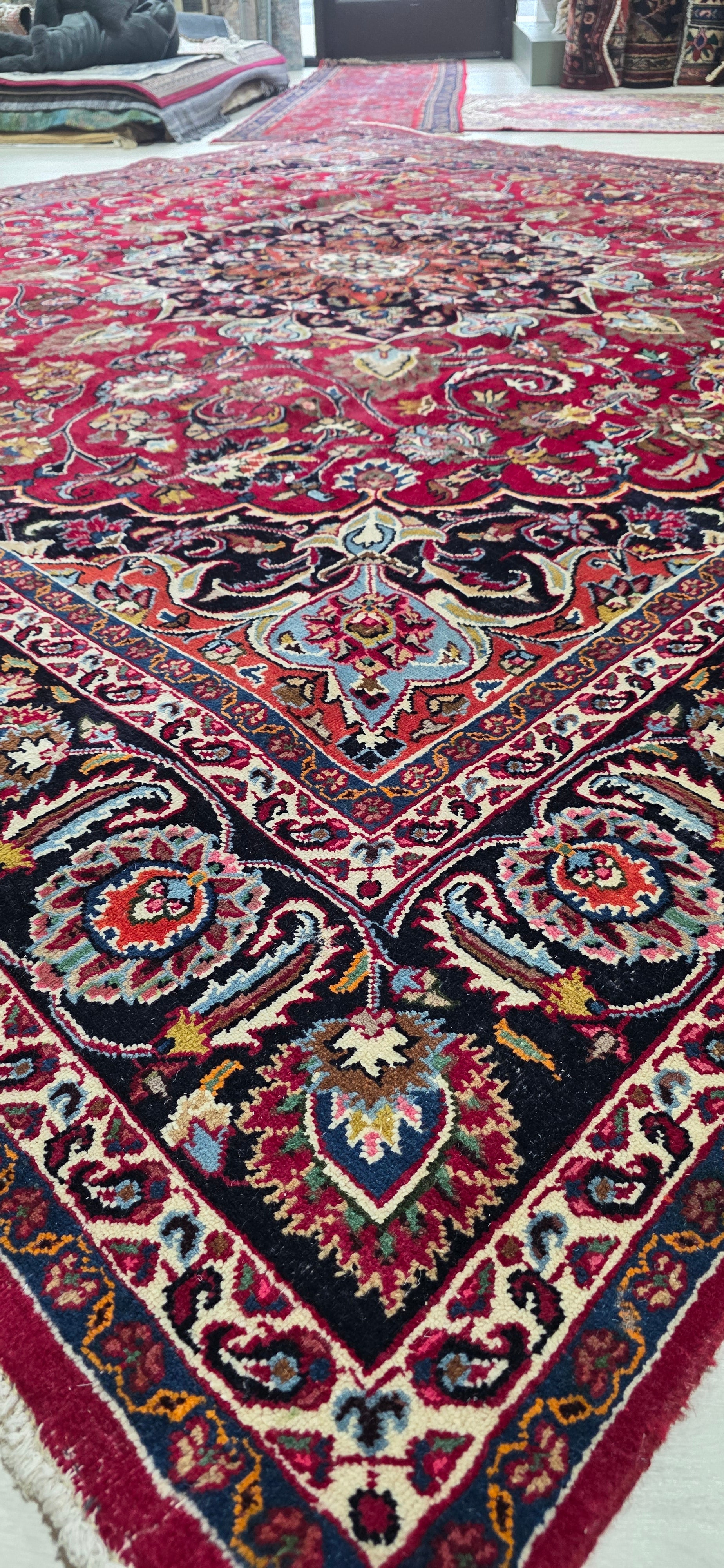 9'7" x 9'7" Square Antique Persian Hand-Knotted Wool Rug - Red
