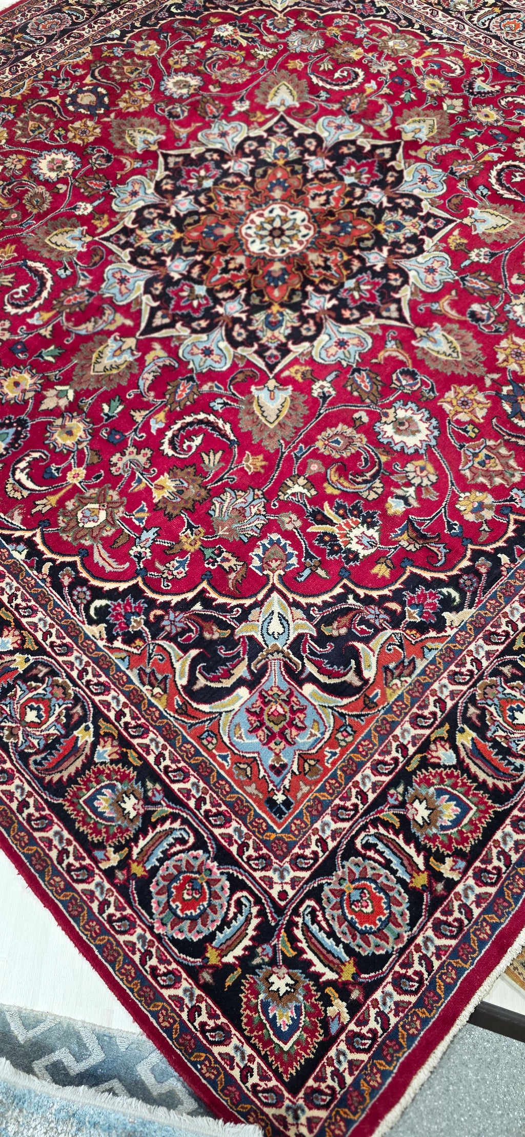 9'7" x 9'7" Square Antique Persian Hand-Knotted Wool Rug - Red