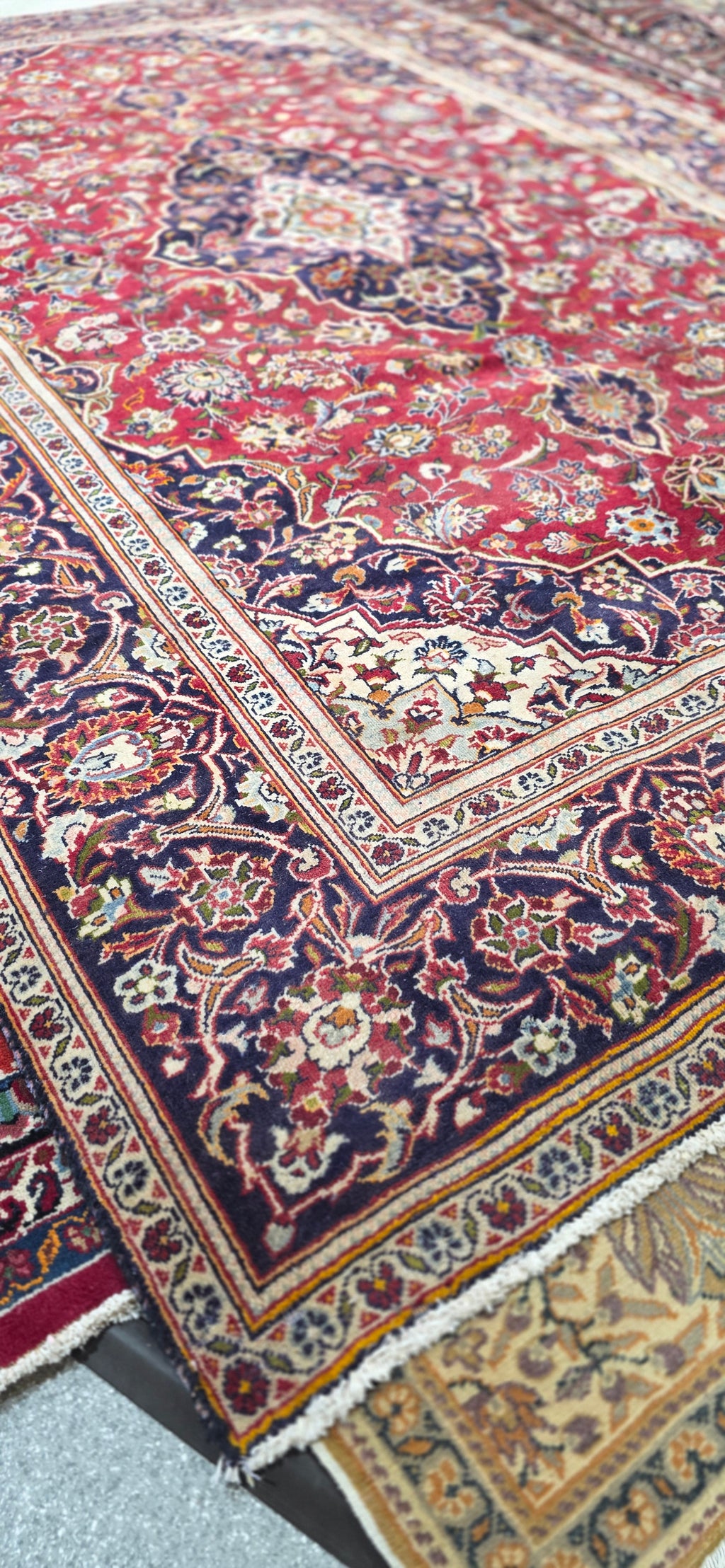 6'5" x 9'7" Vintage Persian Hand-Knotted Wool Rug - Red Navy