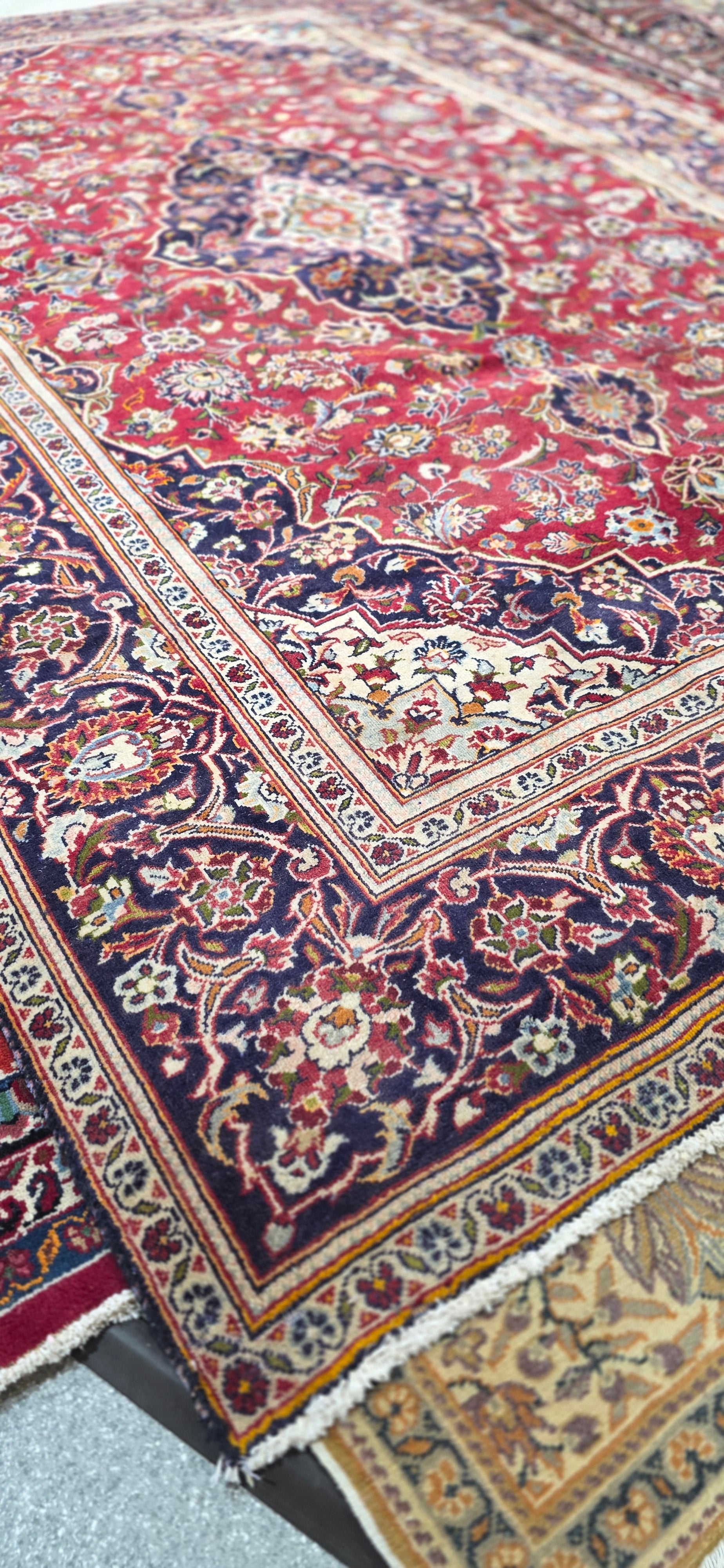 6'5" x 9'7" Vintage Persian Hand-Knotted Wool Rug - Red Navy