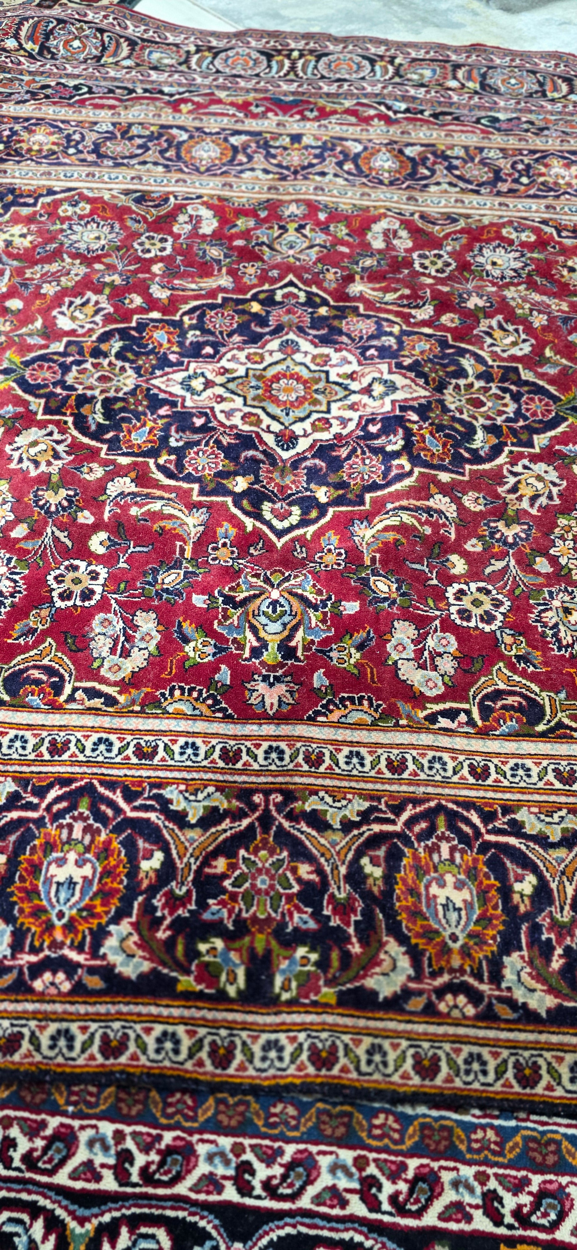 6'5" x 9'7" Vintage Persian Hand-Knotted Wool Rug - Red Navy
