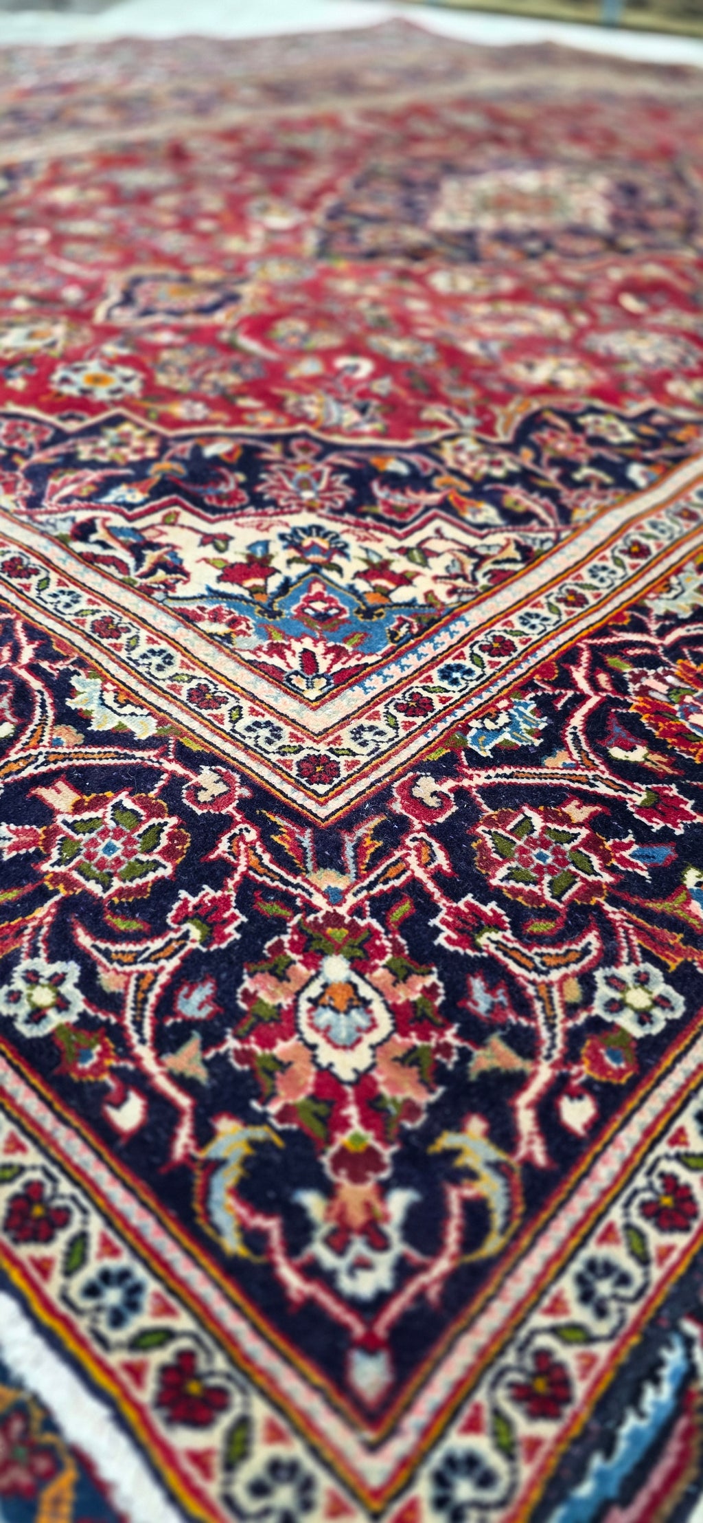 6'5" x 9'7" Vintage Persian Hand-Knotted Wool Rug - Red Navy