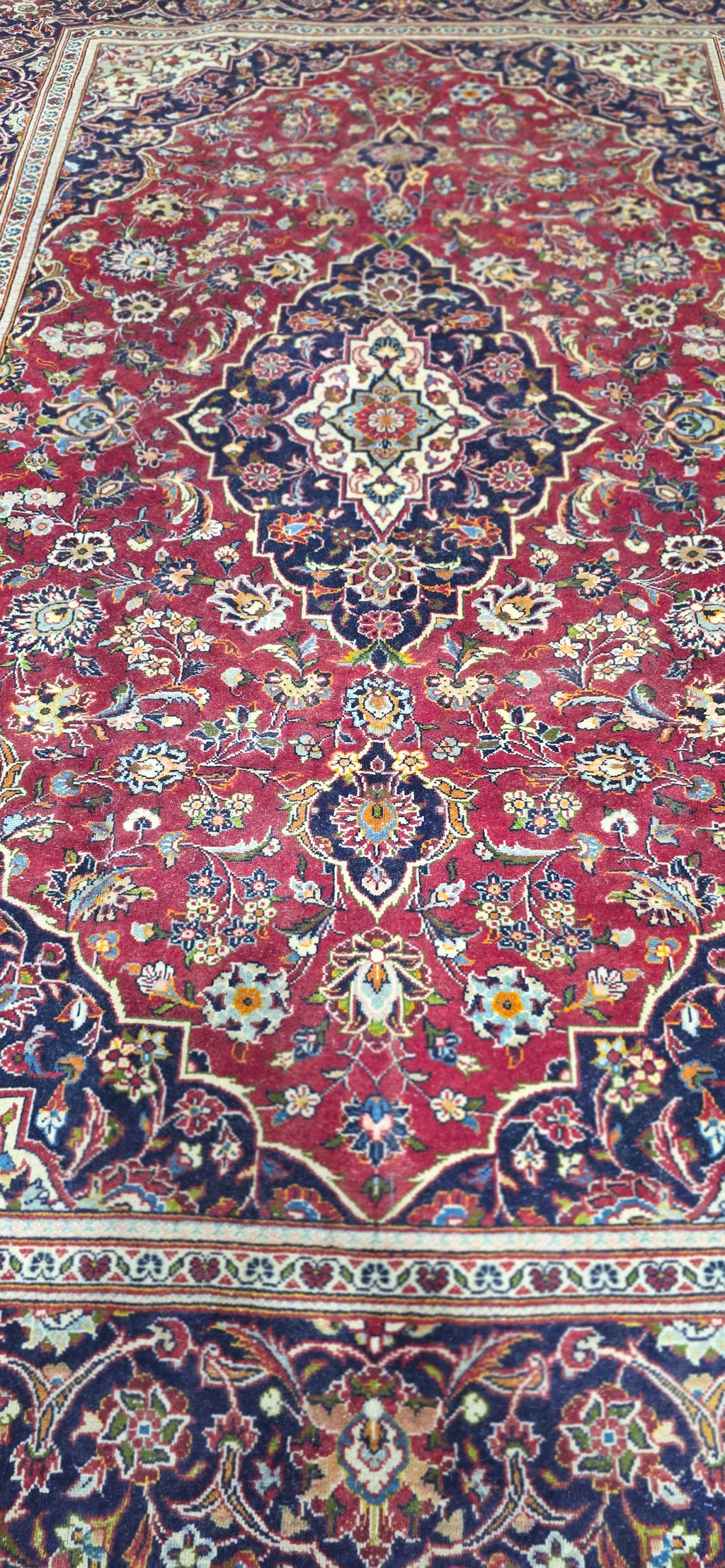 6'5" x 9'7" Vintage Persian Hand-Knotted Wool Rug - Red Navy