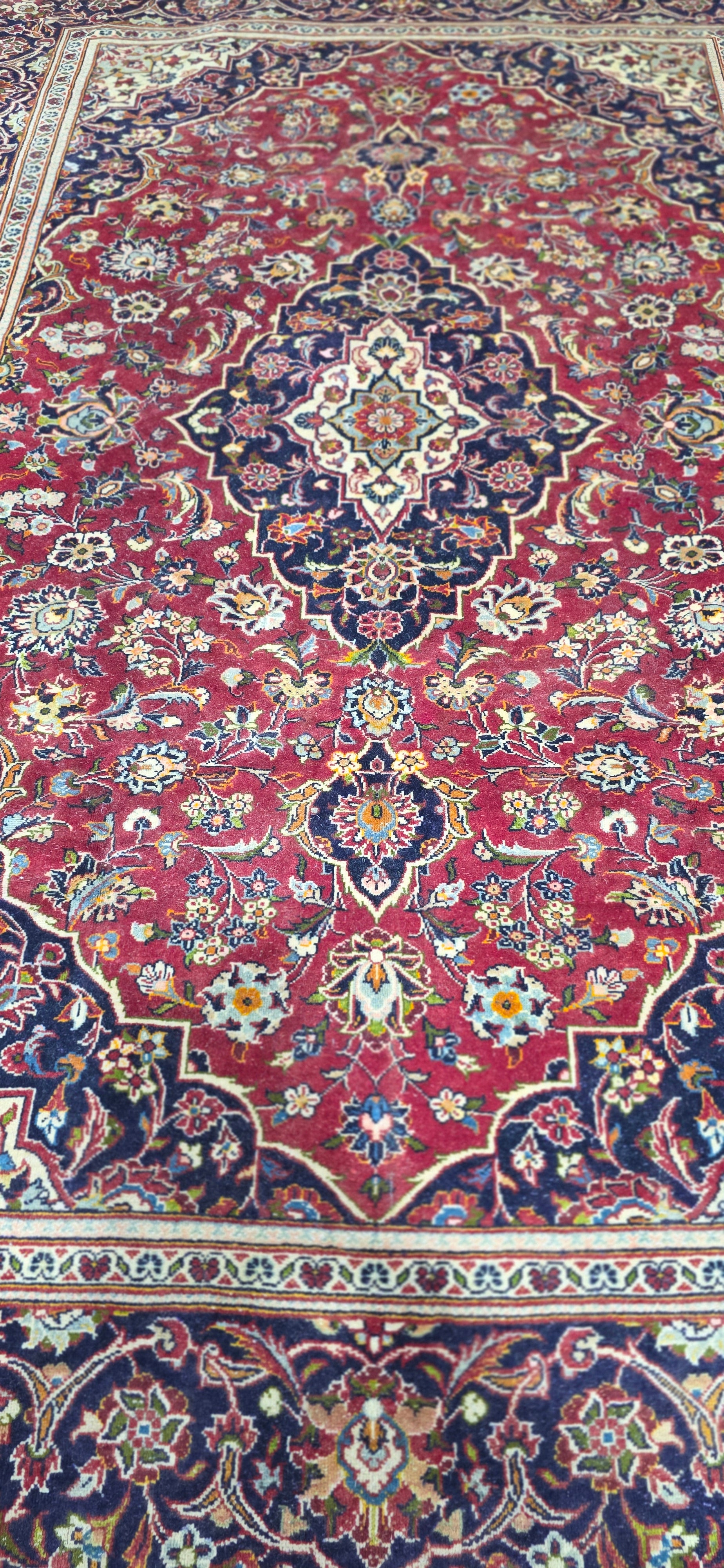 6'5" x 9'7" Vintage Persian Hand-Knotted Wool Rug - Red Navy