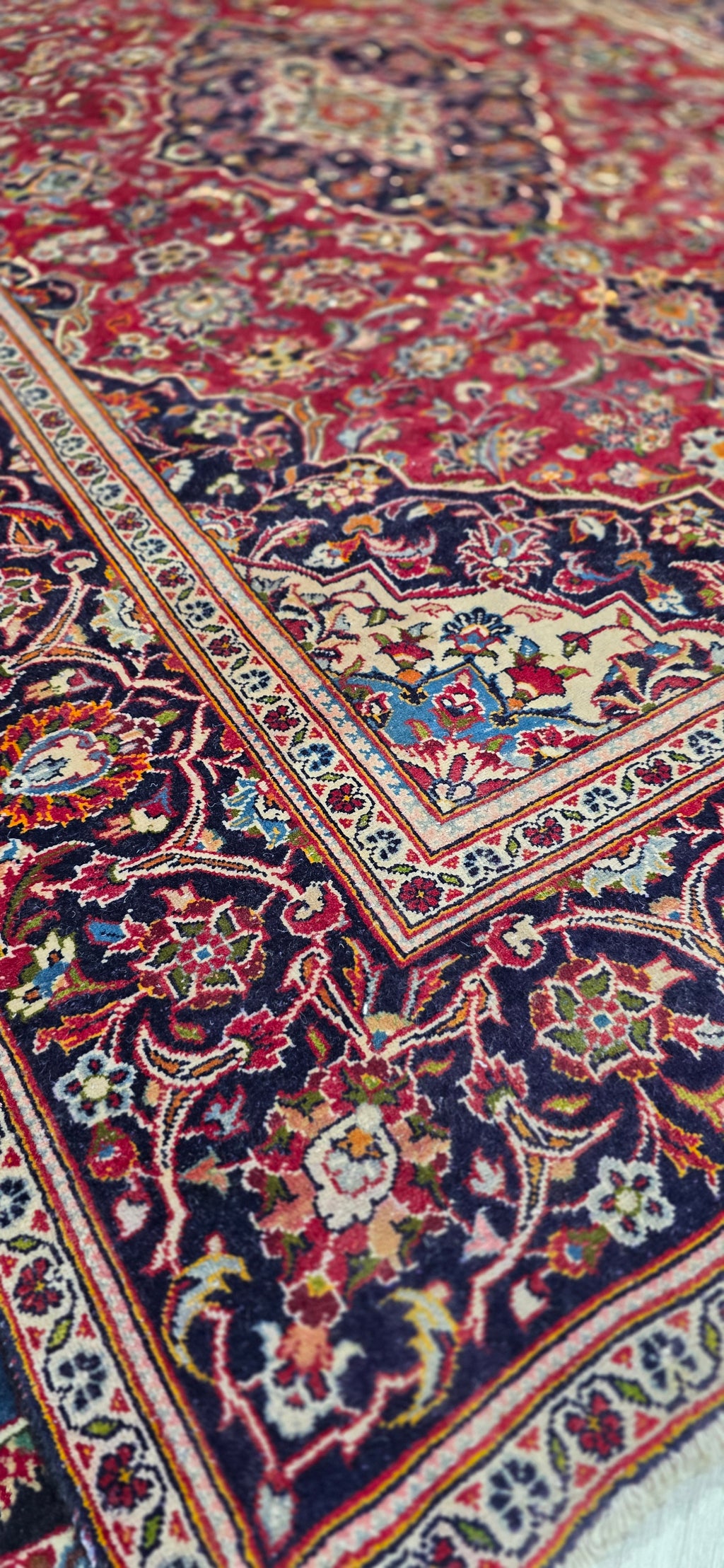 6'5" x 9'7" Vintage Persian Hand-Knotted Wool Rug - Red Navy