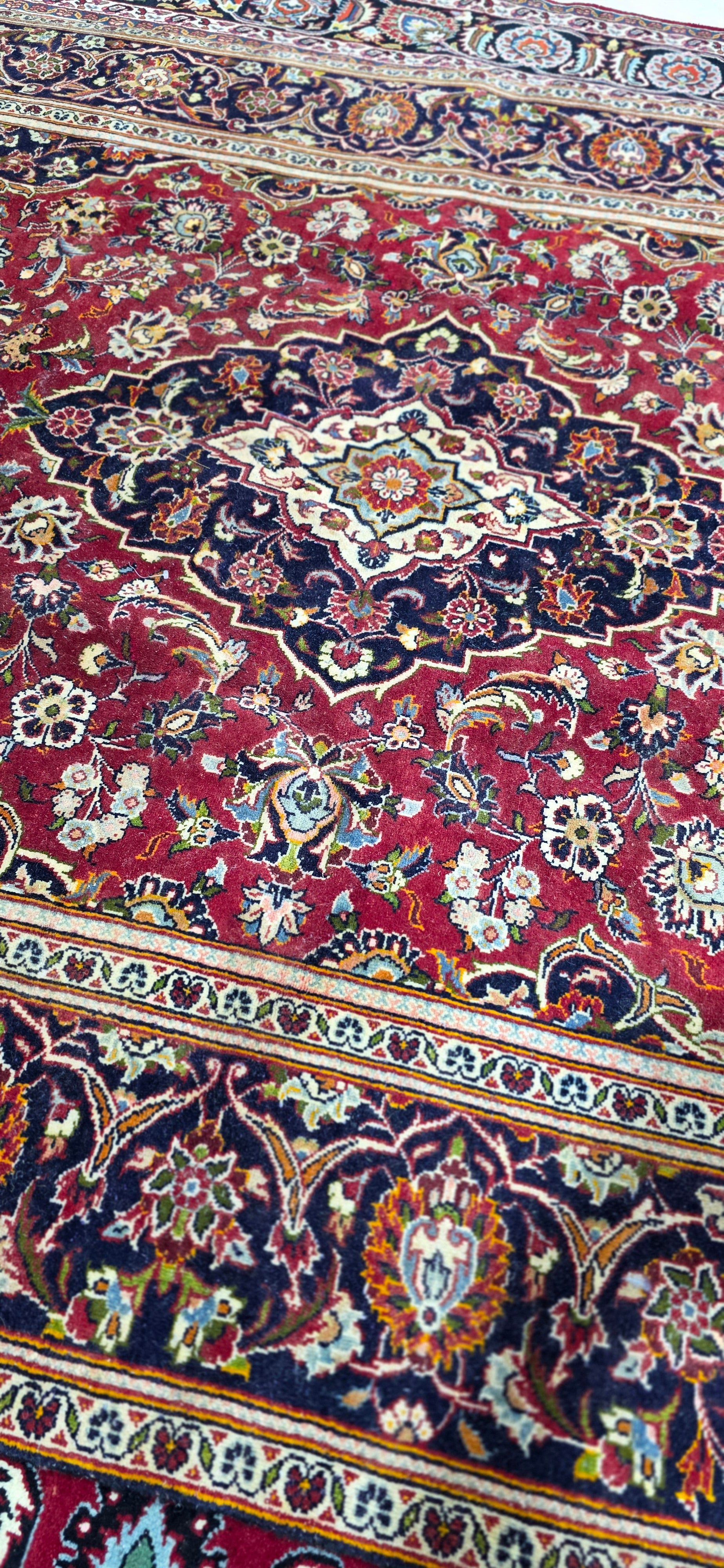 6'5" x 9'7" Vintage Persian Hand-Knotted Wool Rug - Red Navy