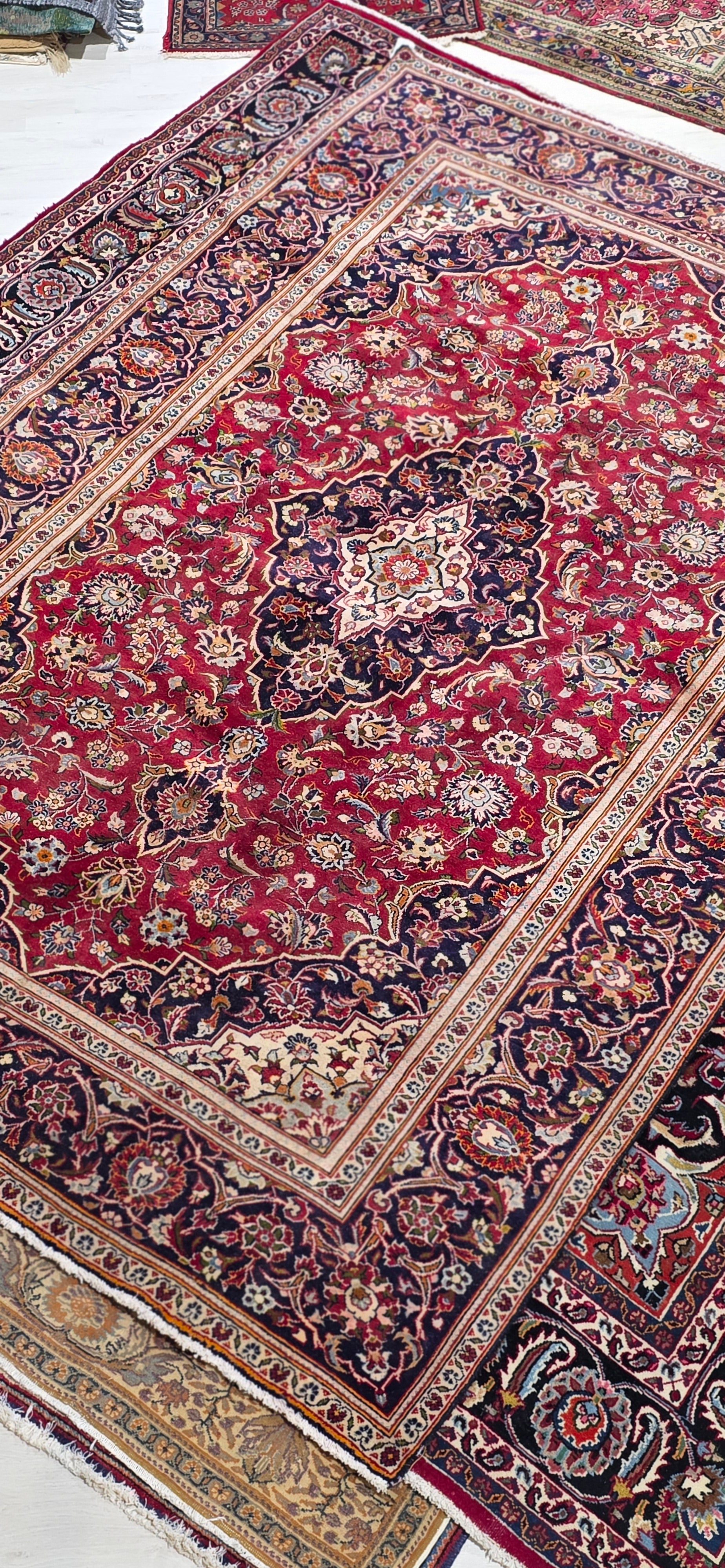 6'5" x 9'7" Vintage Persian Hand-Knotted Wool Rug - Red Navy