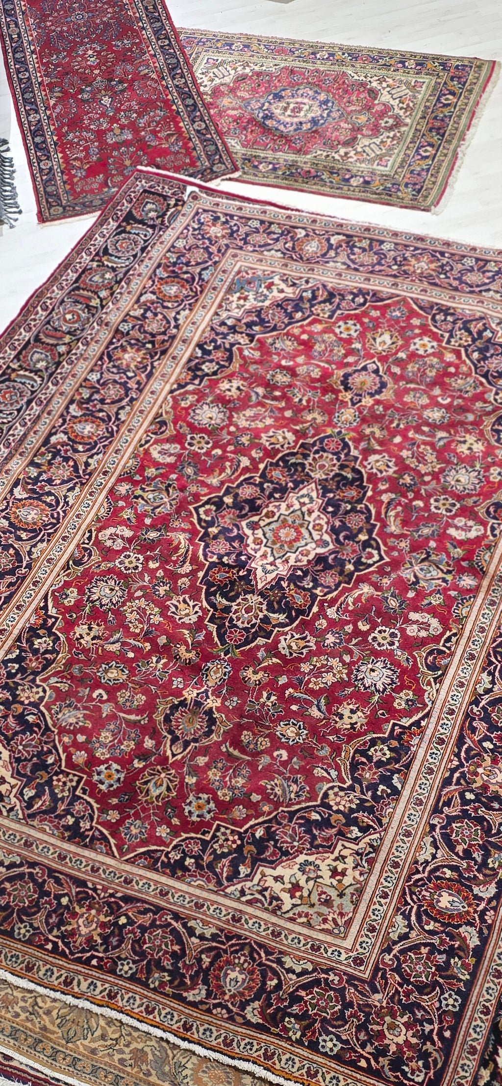 6'5" x 9'7" Vintage Persian Hand-Knotted Wool Rug - Red Navy