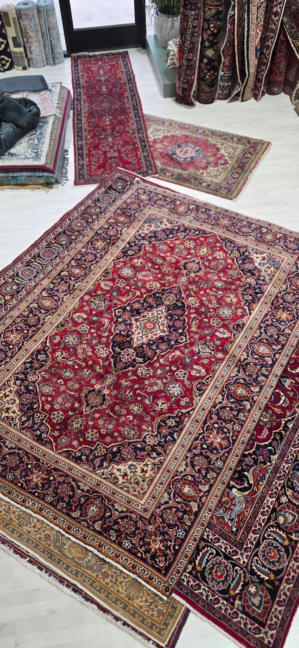 6'5" x 9'7" Vintage Persian Hand-Knotted Wool Rug - Red Navy