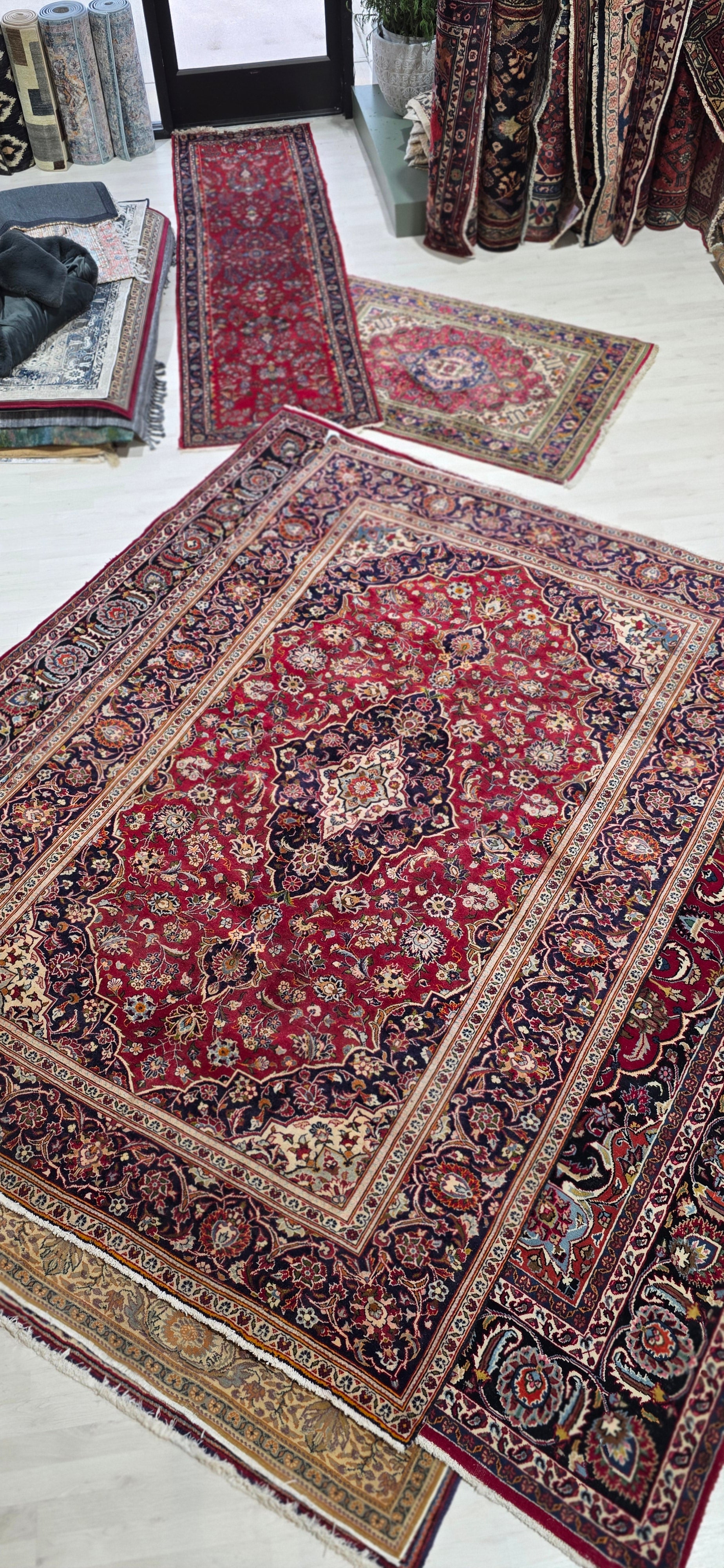 6'5" x 9'7" Vintage Persian Hand-Knotted Wool Rug - Red Navy