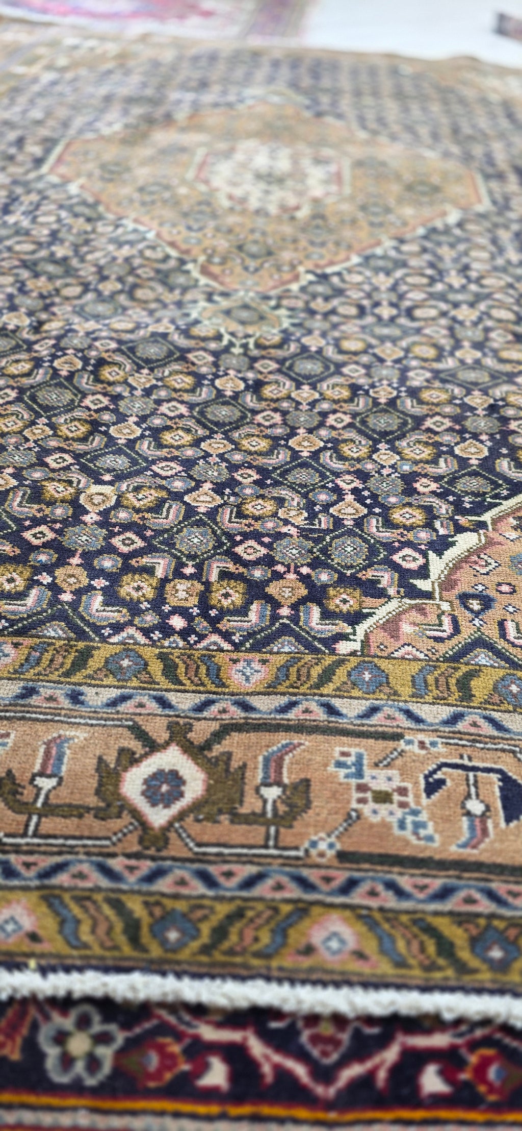 6'5" x 9'3" Antique Persian Hand-Knotted Wool Rug - Navy Tan