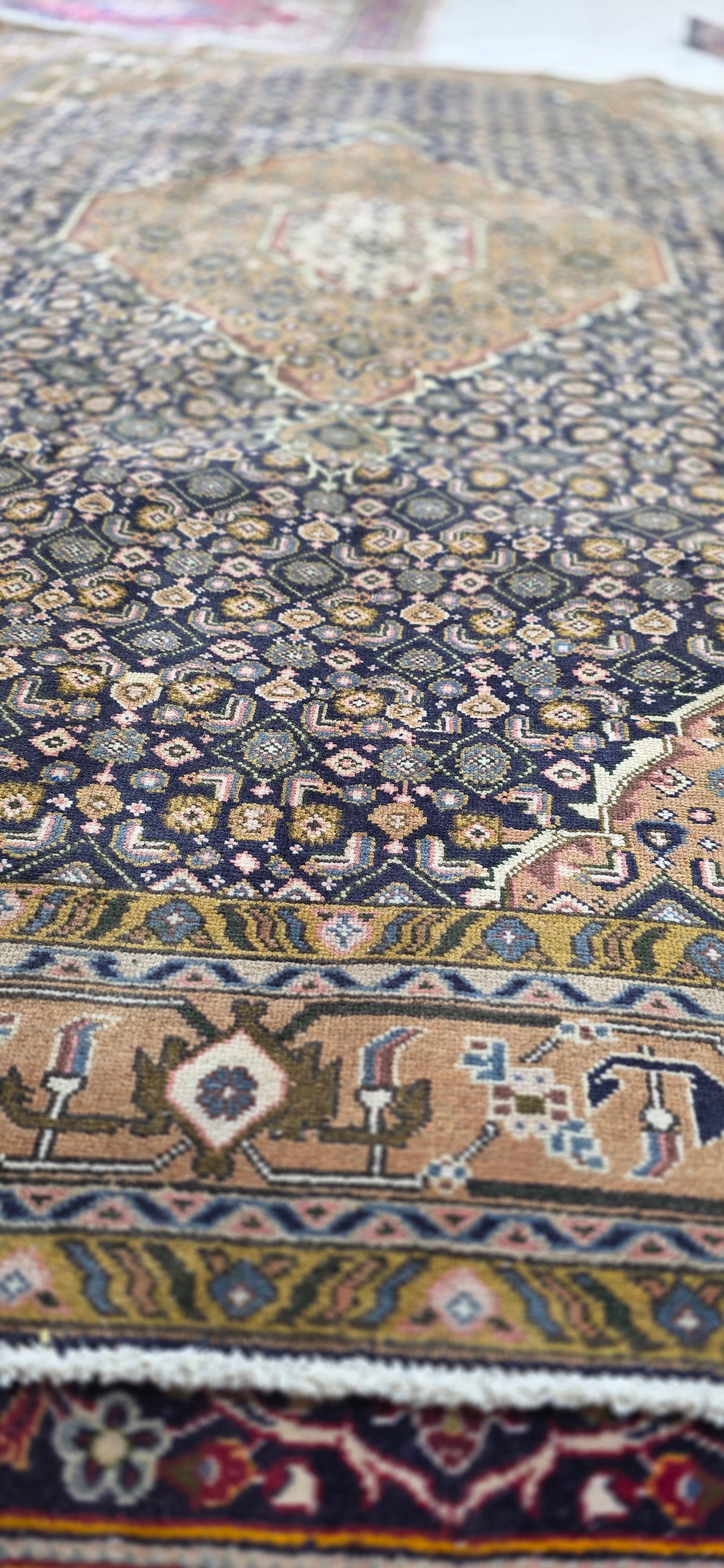 6'5" x 9'3" Antique Persian Hand-Knotted Wool Rug - Navy Tan