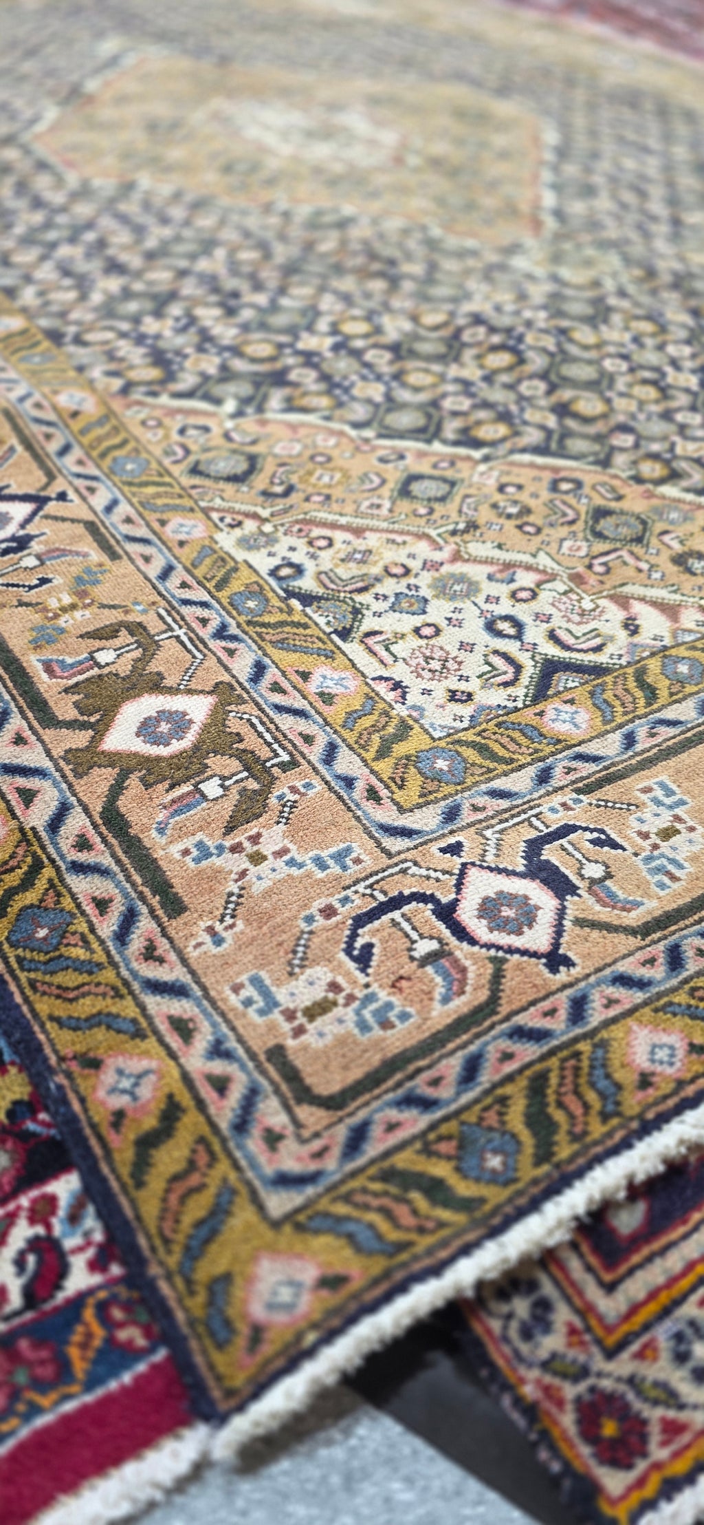 6'5" x 9'3" Antique Persian Hand-Knotted Wool Rug - Navy Tan