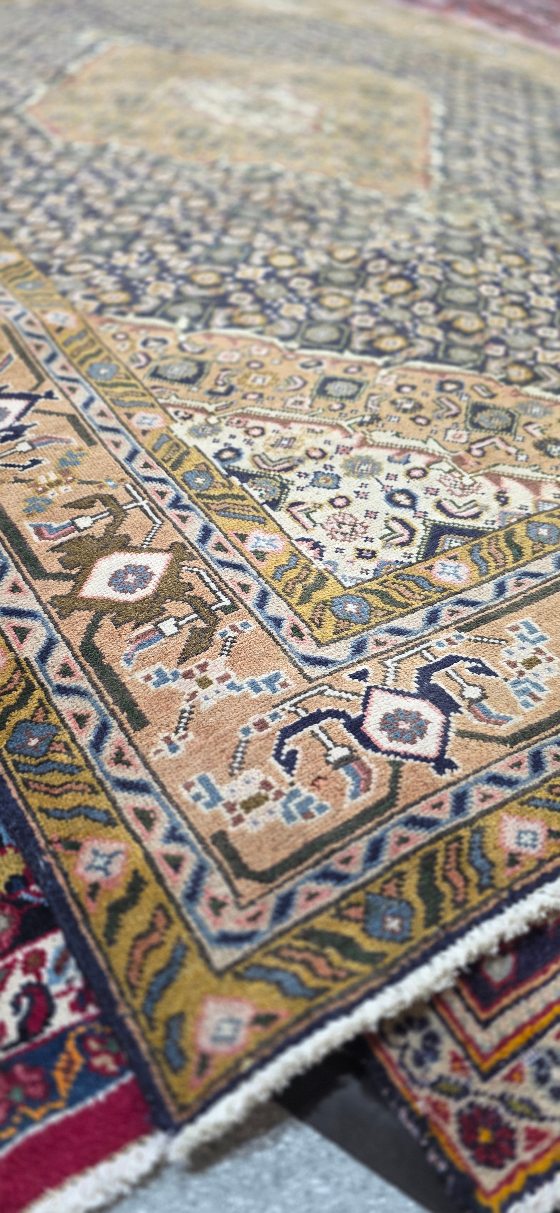 6'5" x 9'3" Antique Persian Hand-Knotted Wool Rug - Navy Tan