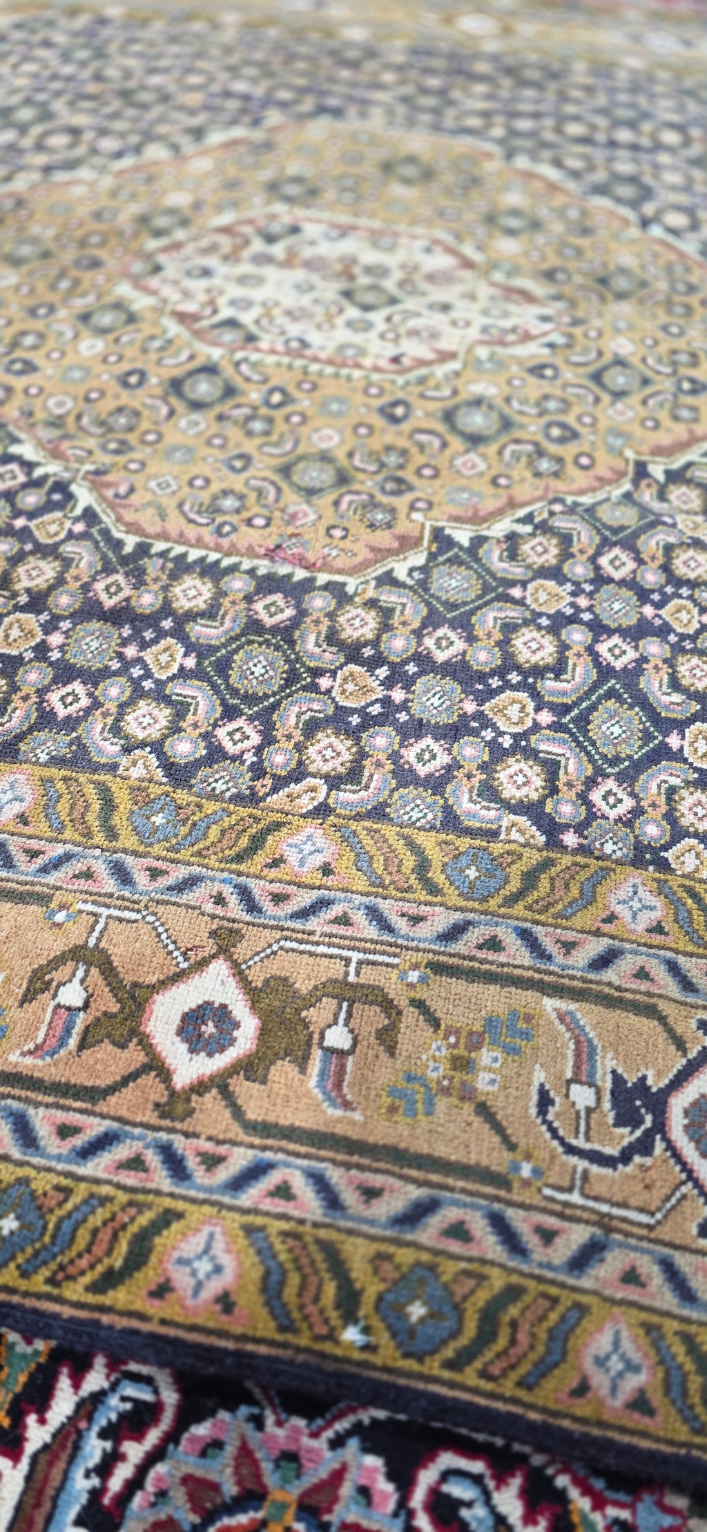 6'5" x 9'3" Antique Persian Hand-Knotted Wool Rug - Navy Tan