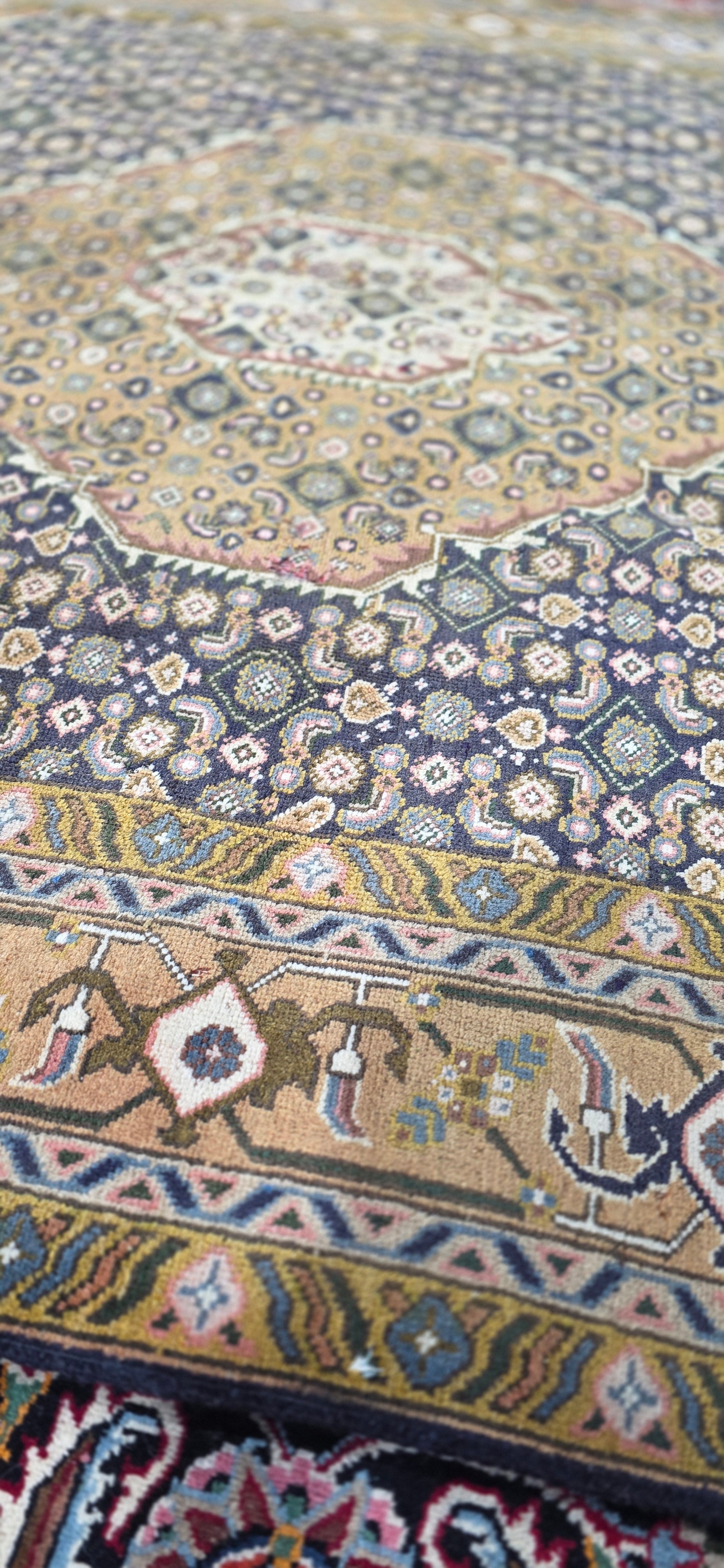 6'5" x 9'3" Antique Persian Hand-Knotted Wool Rug - Navy Tan