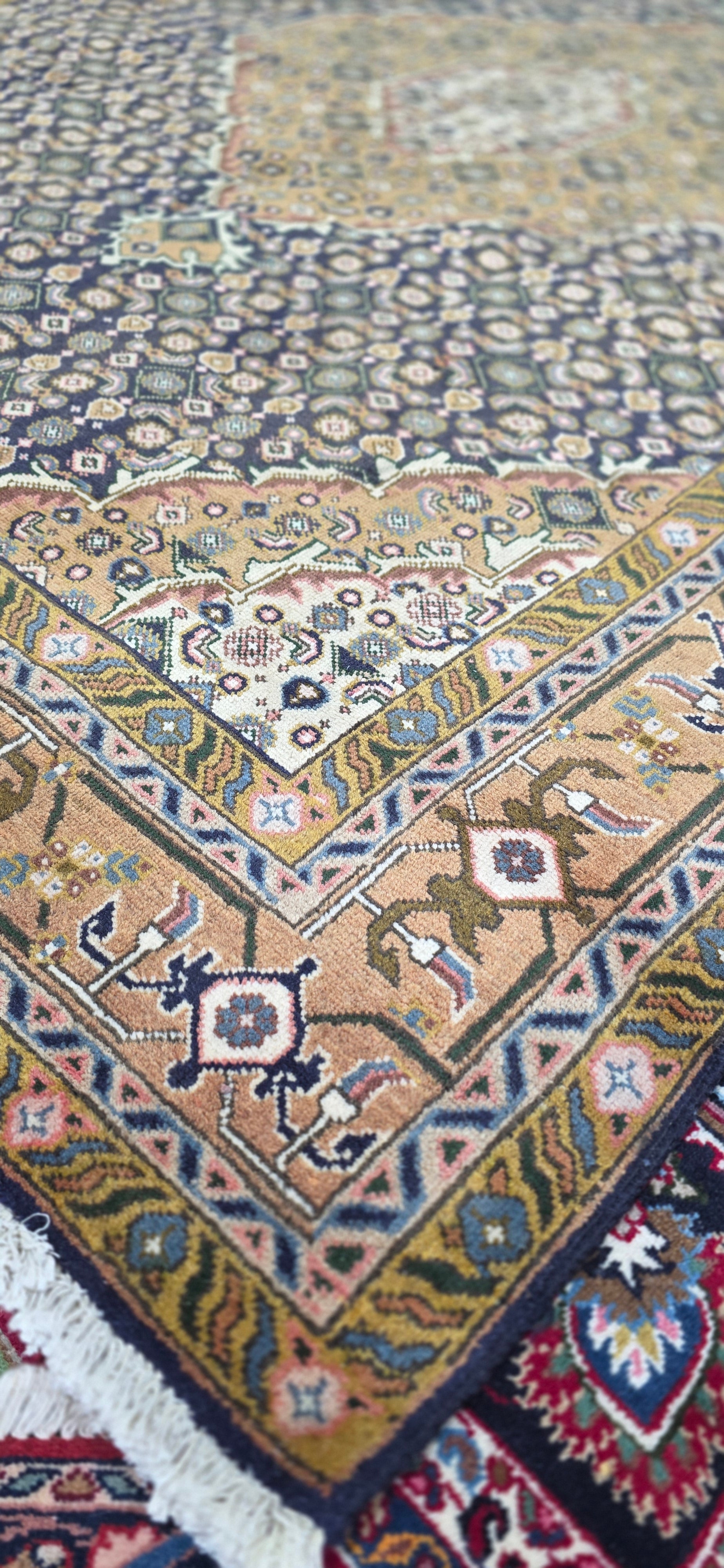 6'5" x 9'3" Antique Persian Hand-Knotted Wool Rug - Navy Tan