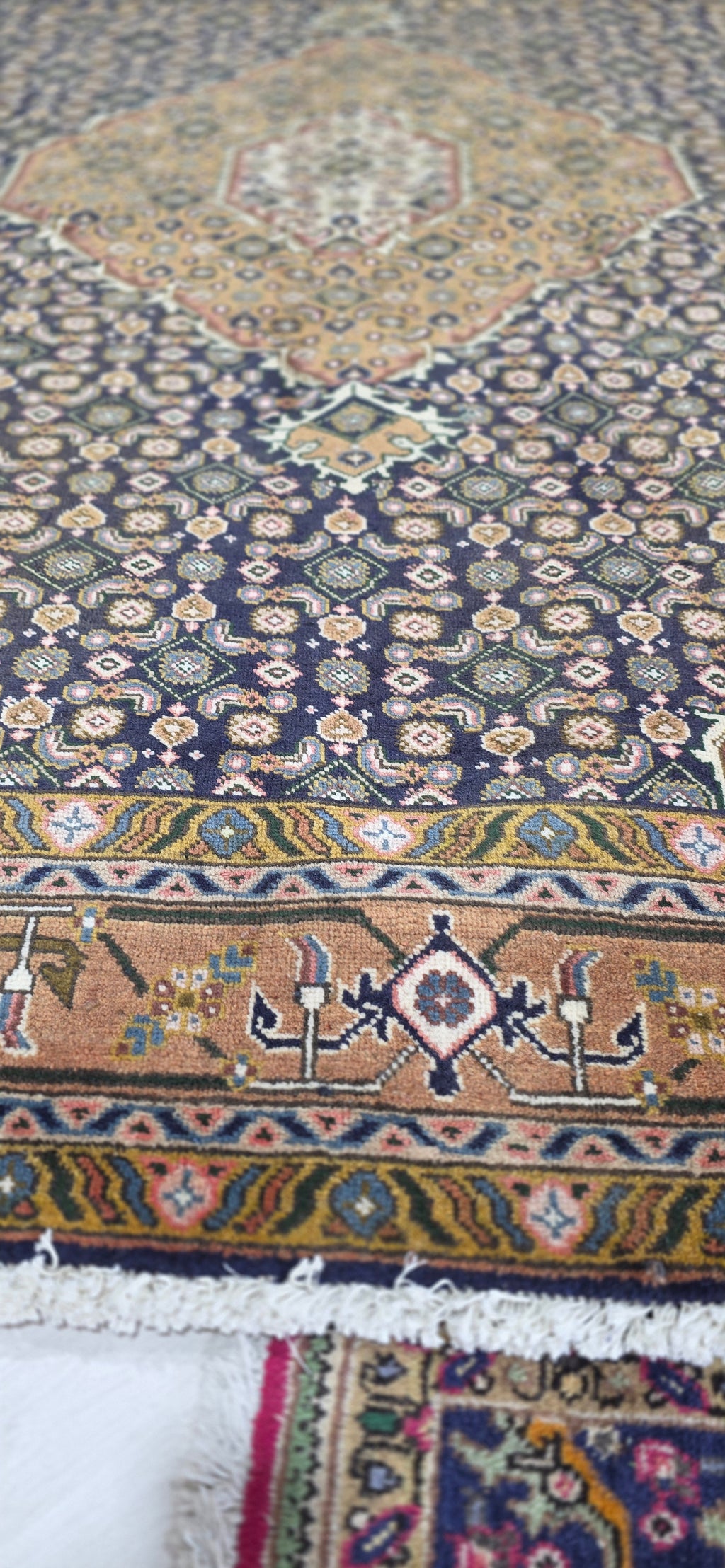 6'5" x 9'3" Antique Persian Hand-Knotted Wool Rug - Navy Tan