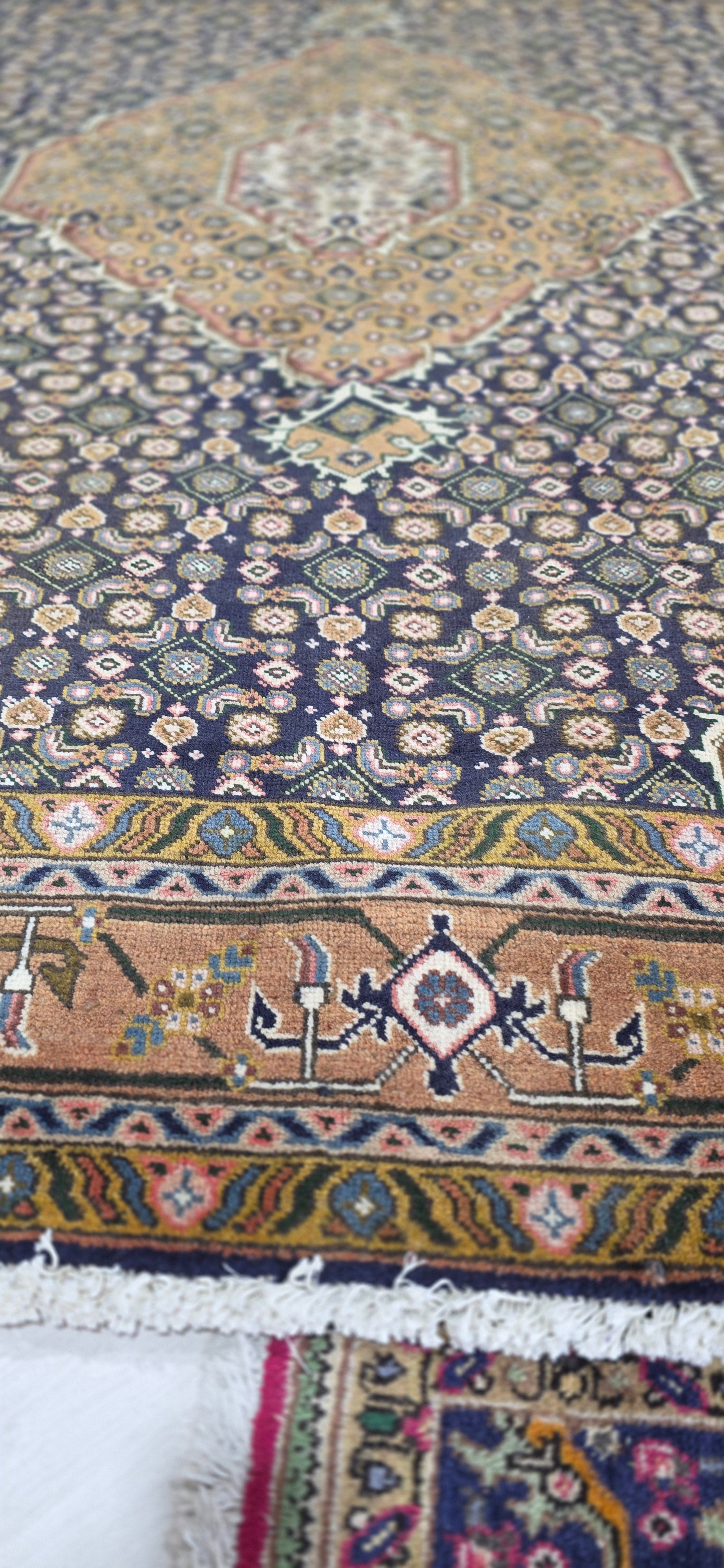 6'5" x 9'3" Antique Persian Hand-Knotted Wool Rug - Navy Tan