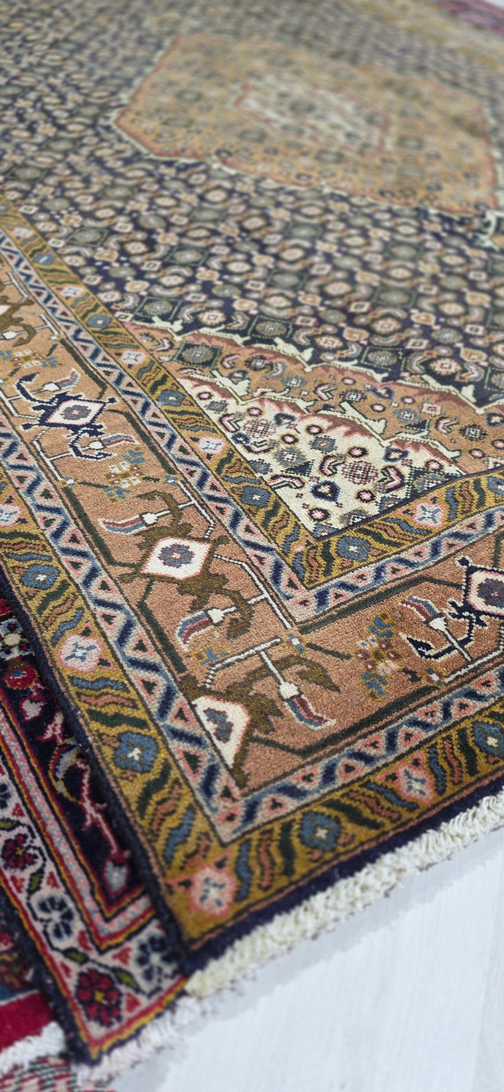 6'5" x 9'3" Antique Persian Hand-Knotted Wool Rug - Navy Tan