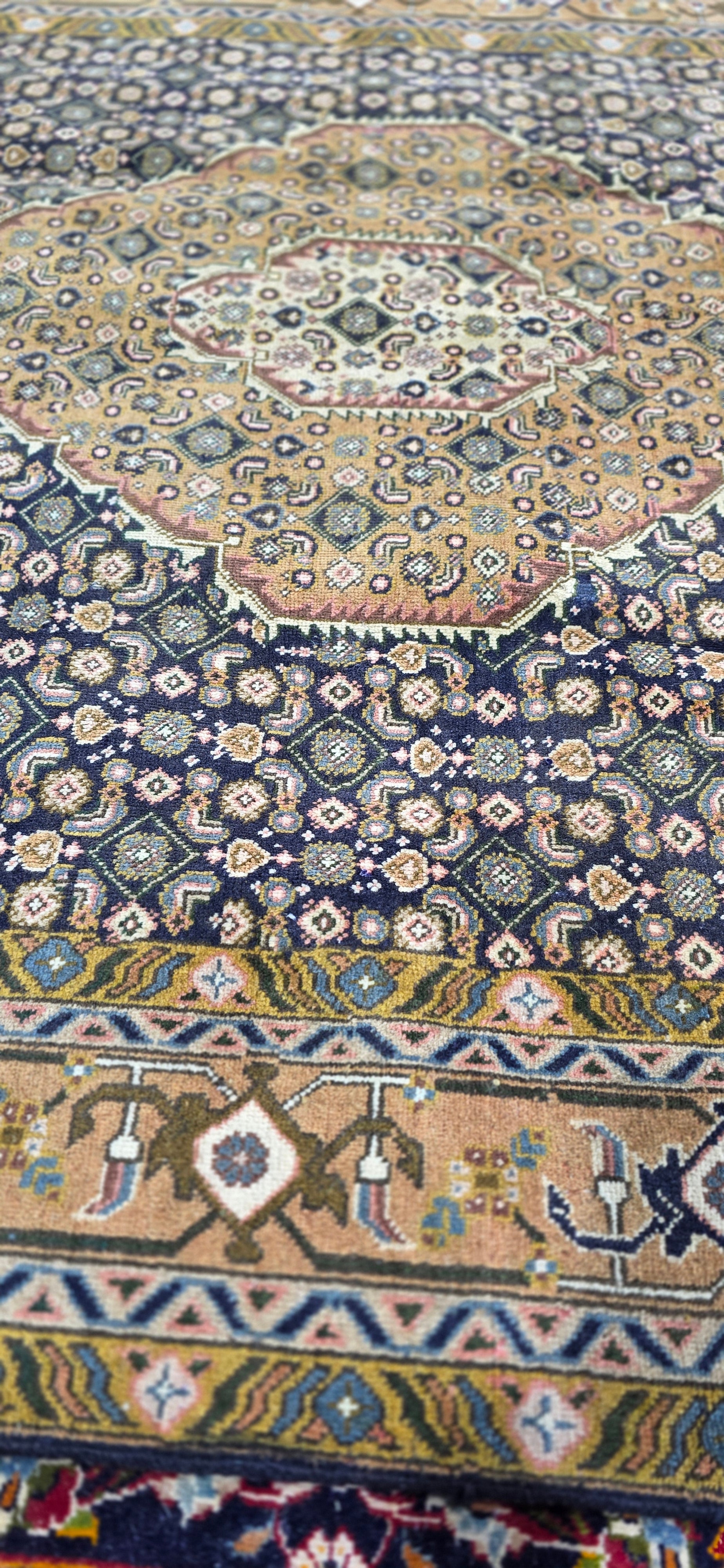 6'5" x 9'3" Antique Persian Hand-Knotted Wool Rug - Navy Tan