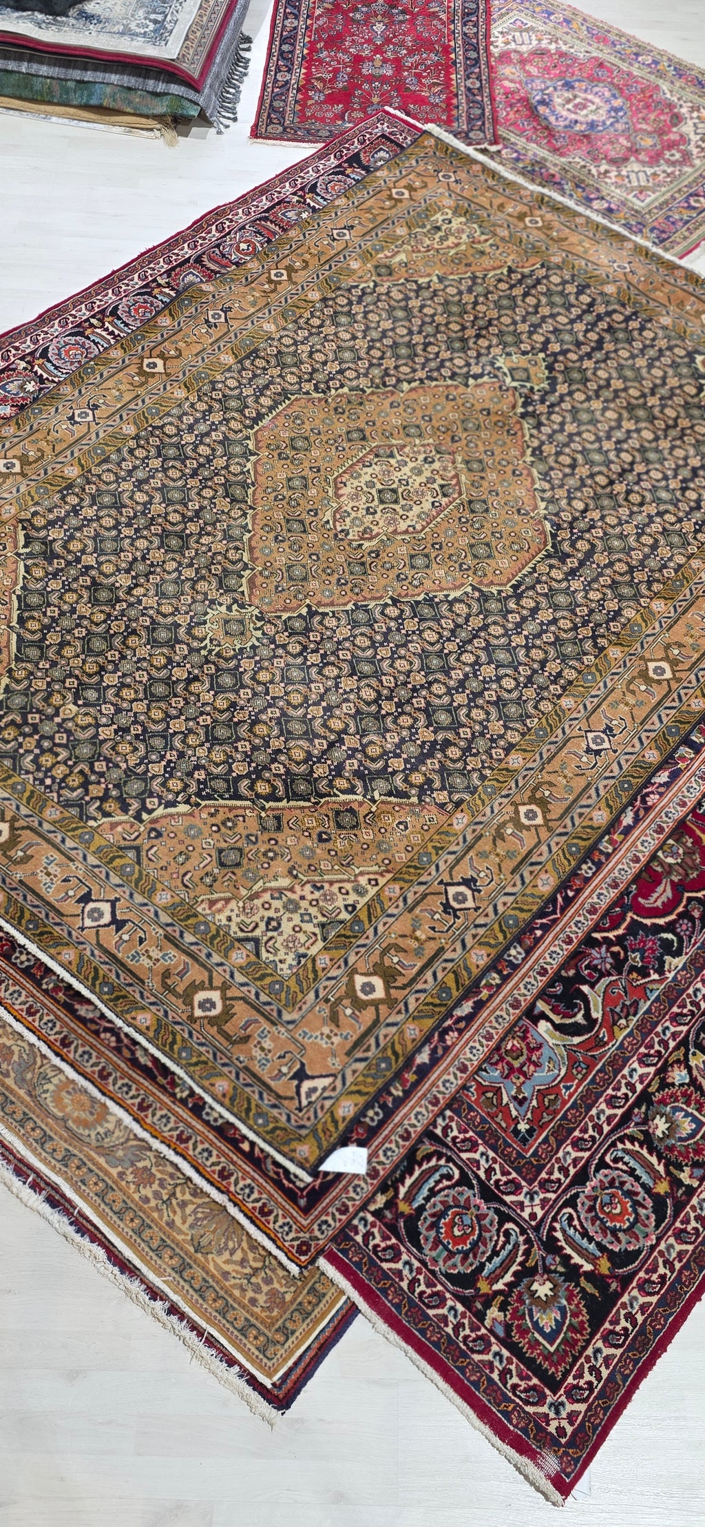 6'5" x 9'3" Antique Persian Hand-Knotted Wool Rug - Navy Tan