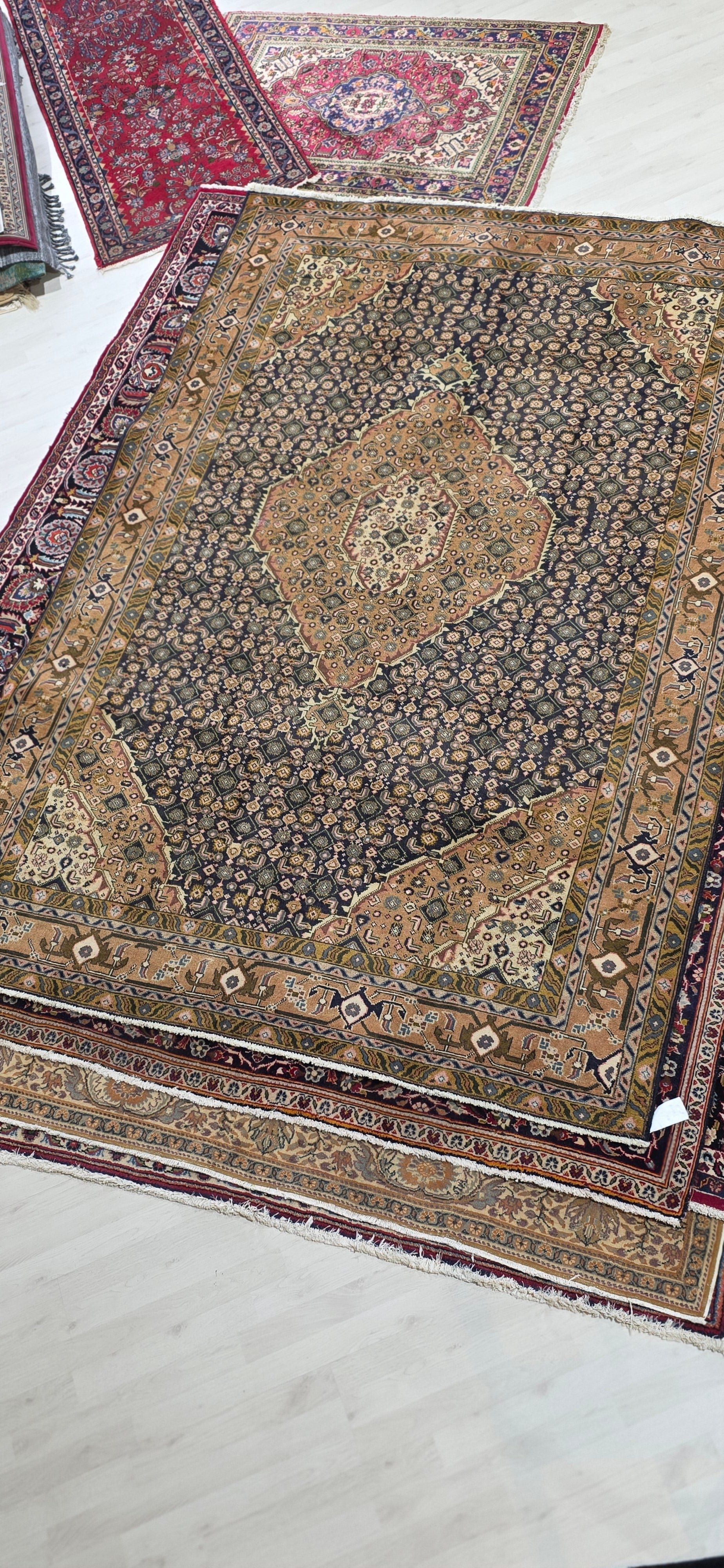 6'5" x 9'3" Antique Persian Hand-Knotted Wool Rug - Navy Tan