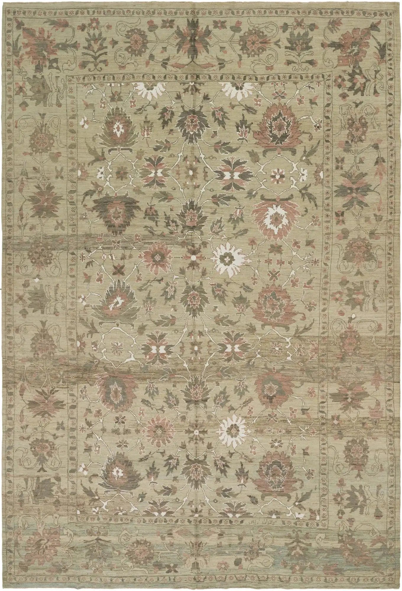 Rare Hand-Knotted Turkish Oushak Rug 13' x 19'4" - Museum-Quality Wool & Silk - Investment-Grade Collector Piece