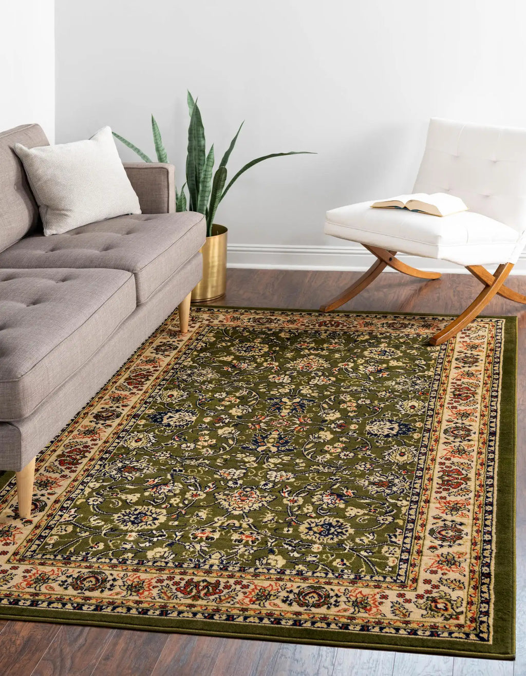 9x12 Power Loomed Traditional Area Rug - Cream Green Navy Blue Terracotta - Multiple Sizes & Colors Available