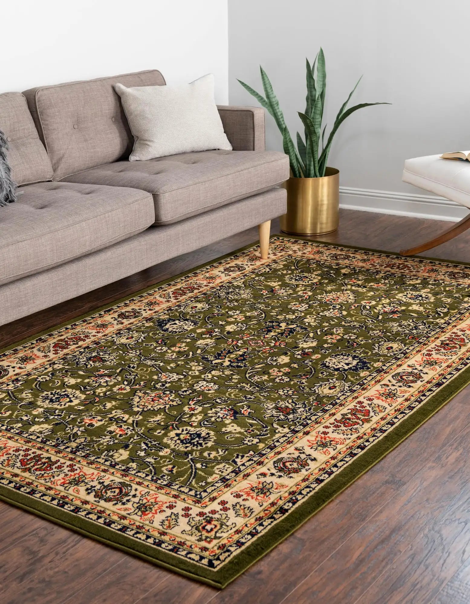 9x12 Power Loomed Traditional Area Rug - Cream Green Navy Blue Terracotta - Multiple Sizes & Colors Available
