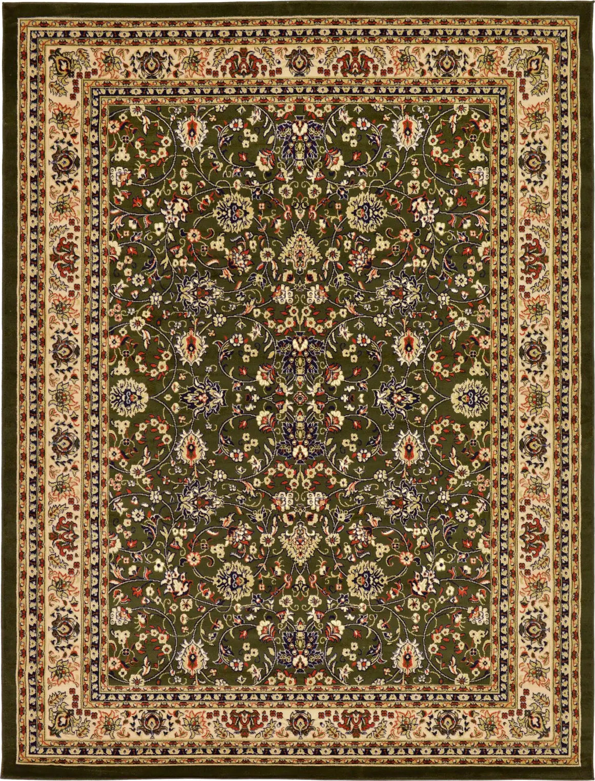 9x12 Power Loomed Traditional Area Rug - Cream Green Navy Blue Terracotta - Multiple Sizes & Colors Available